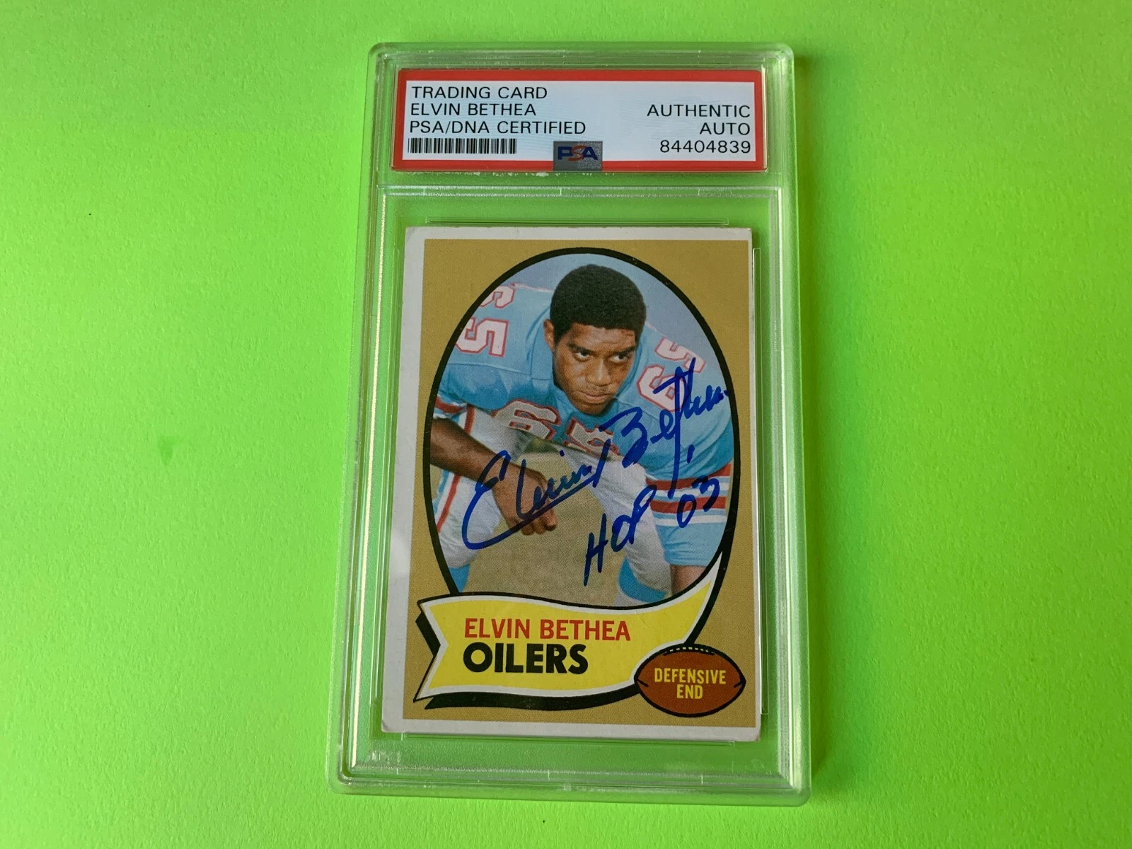 Elvin Bethea HOF Oilers 1970 Topps Rookie Card Signed Auto PSA/DNA ENCAPSULATED
