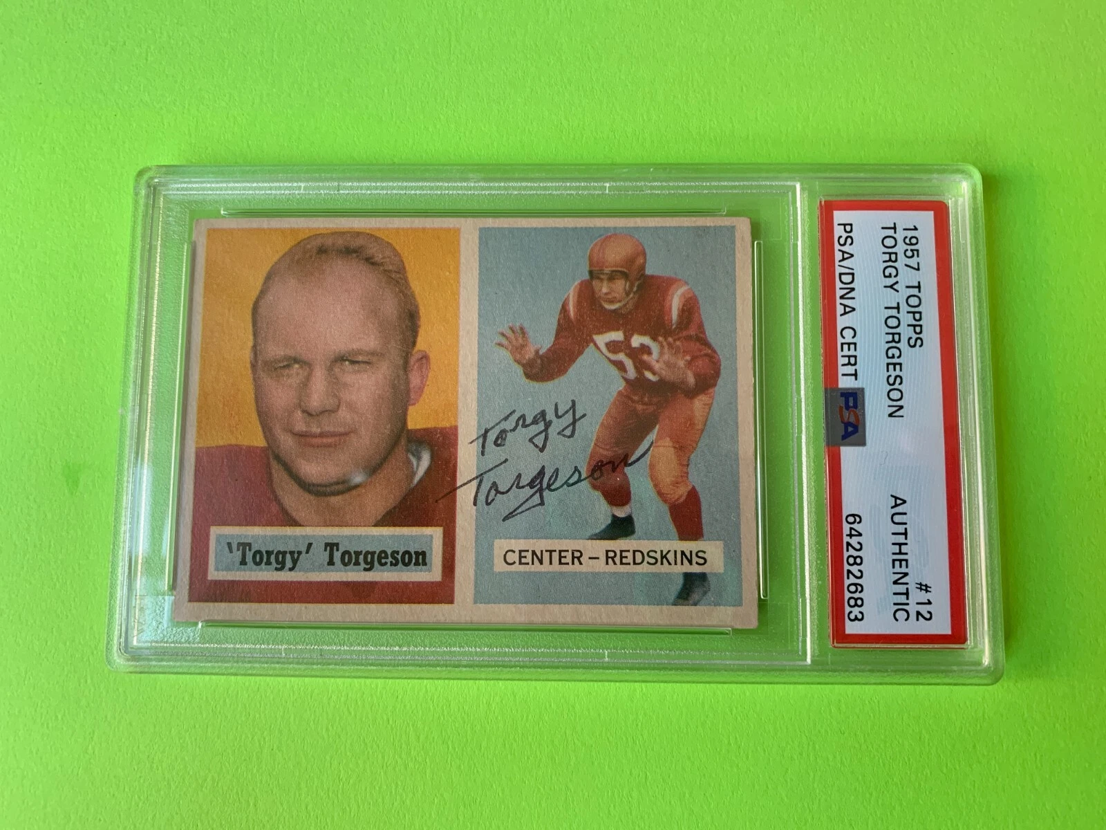 Torgy Torgeson Redskins 1957 Topps Card #12 Signed Auto PSA/DNA ENCAPSULATED
