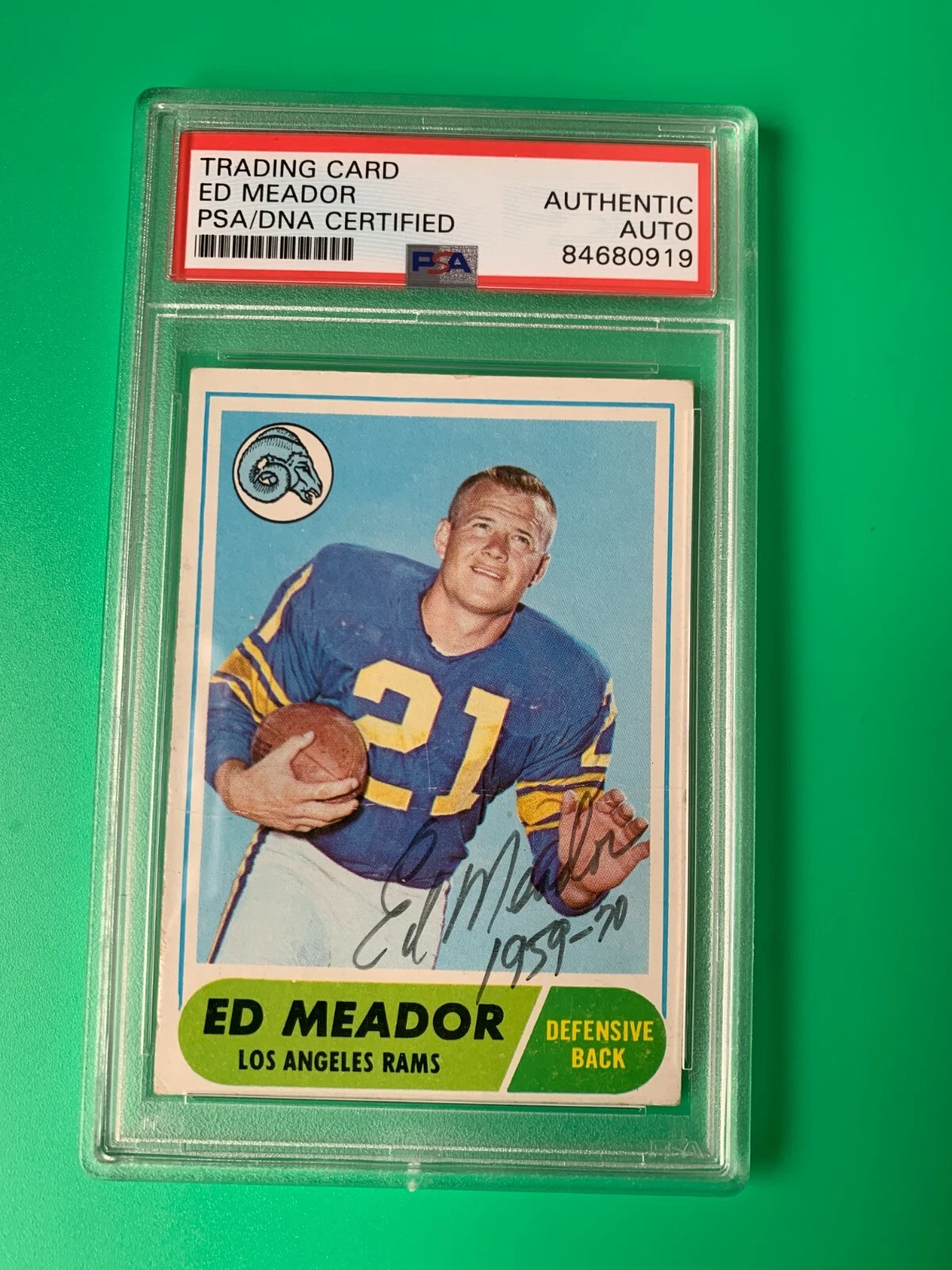 Ed Meador Rams 1968 Topps Signed Auto PSA/DNA ENCAPSULATED
