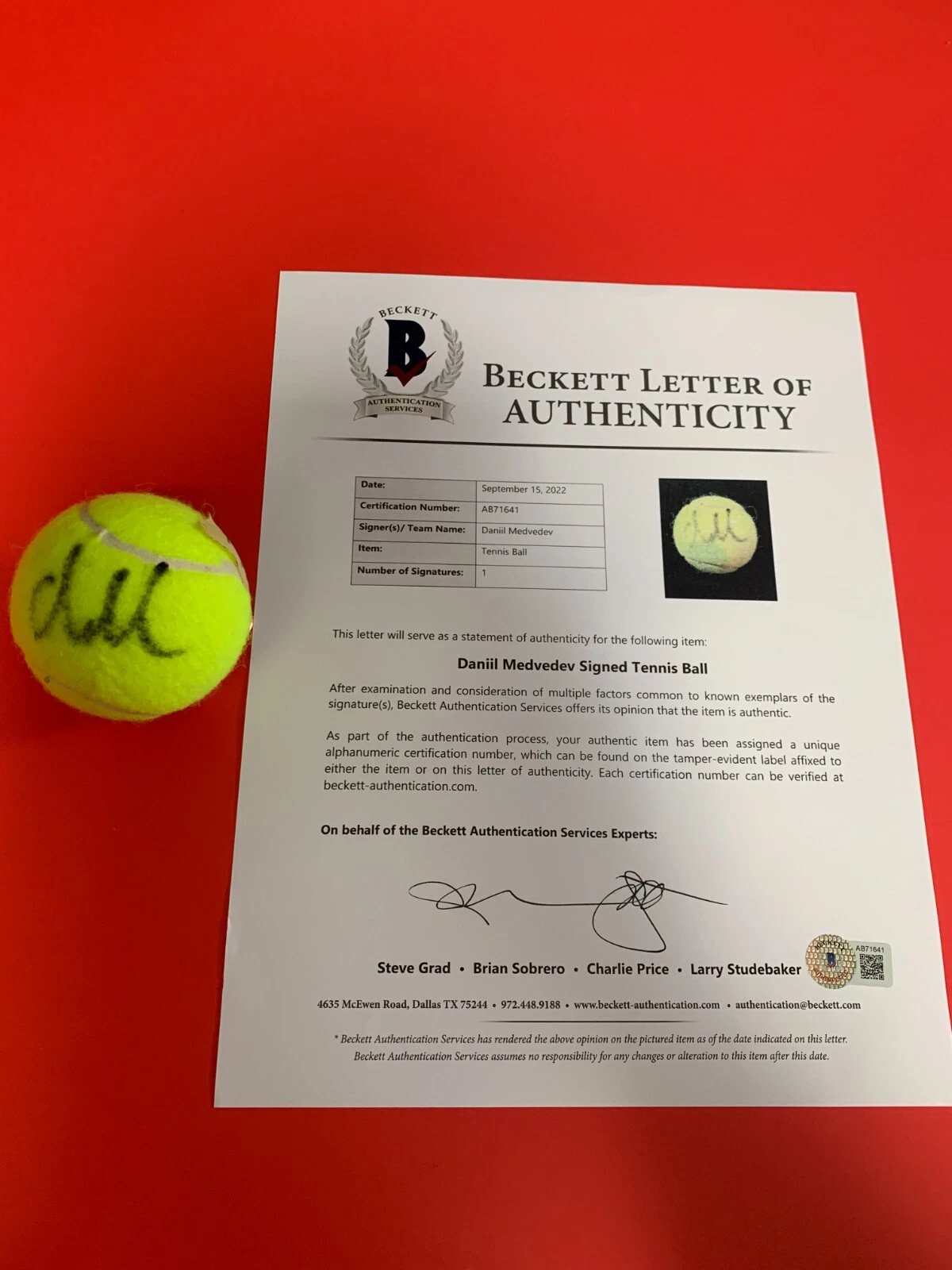 Daniil Medvedev Dunlop Tennis Ball Signed Auto Beckett BAS LOA COA

