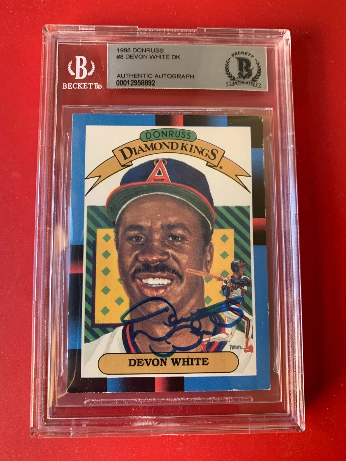 Devon White Angels 1988 Donruss DK Diamond Kings Card Signed Auto Beckett BAS
