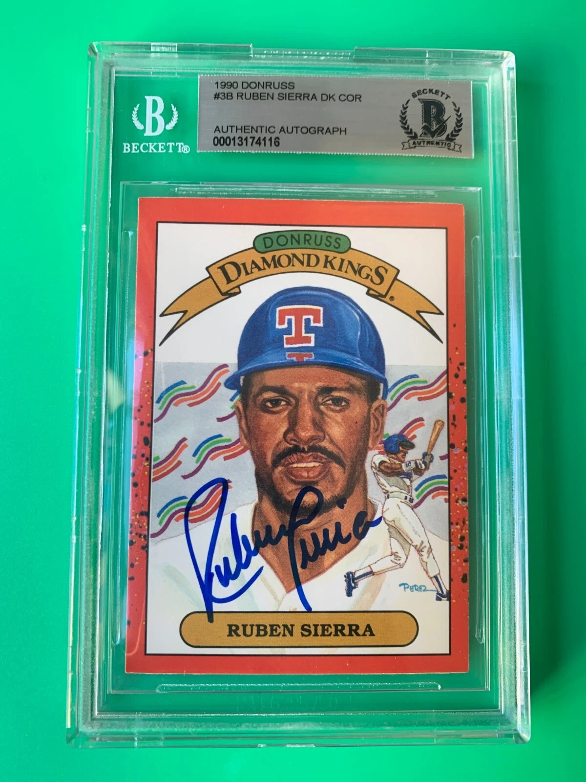 Ruben Sierra Rangers 1990 Donruss DK Diamond Kings Card Signed Auto Beckett BAS
