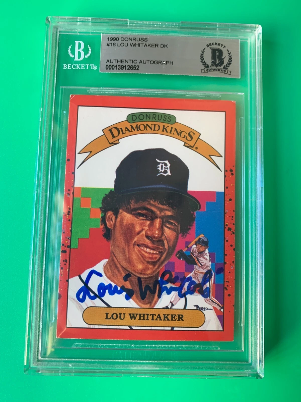 Lou Whitaker Tigers 1990 Donruss DK Diamond Kings Card Signed Auto Beckett BAS
