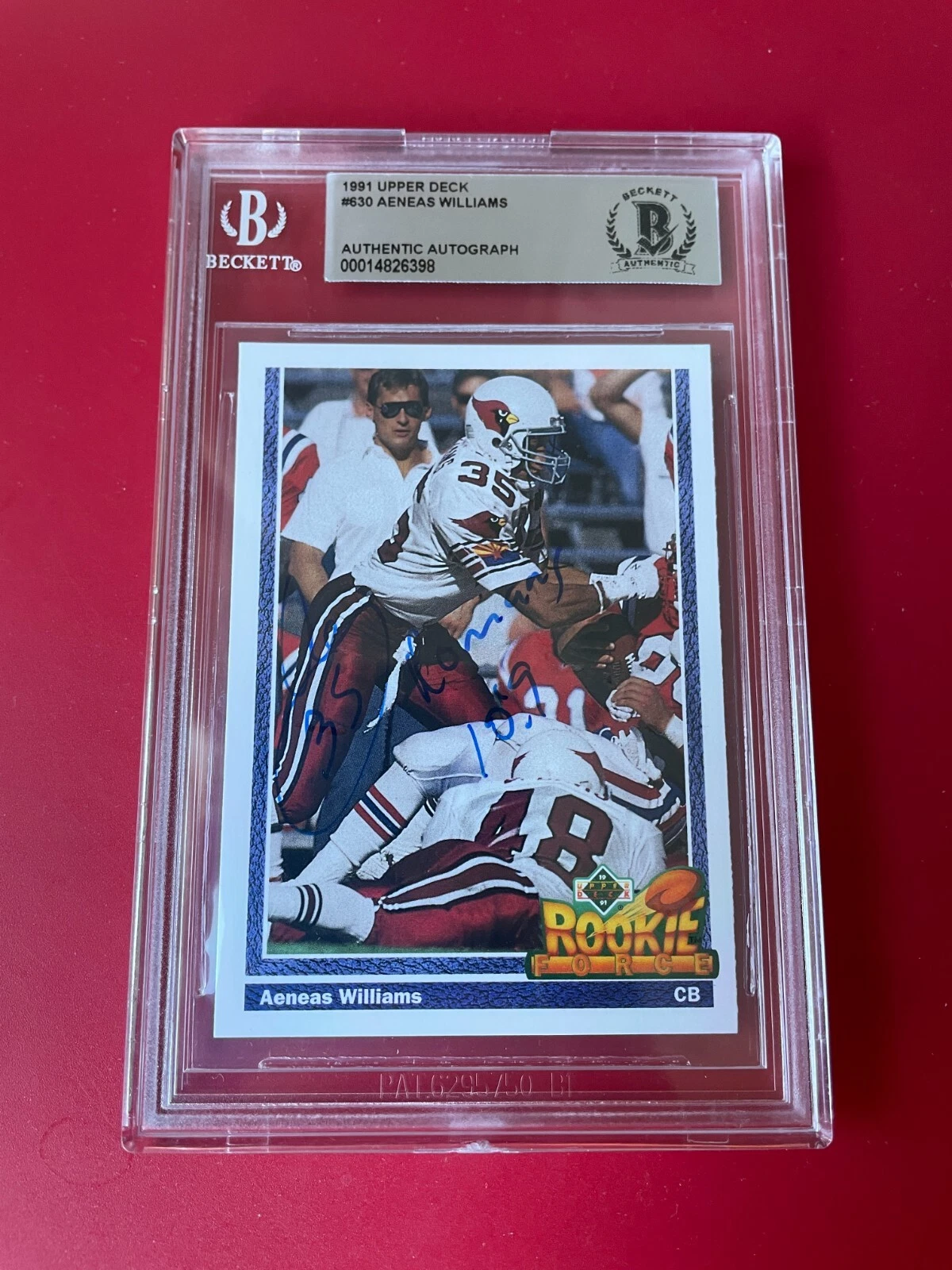 Aeneas Williams Cardinals 1991 Upper Deck Rookie Card Signed Auto Beckett BAS
