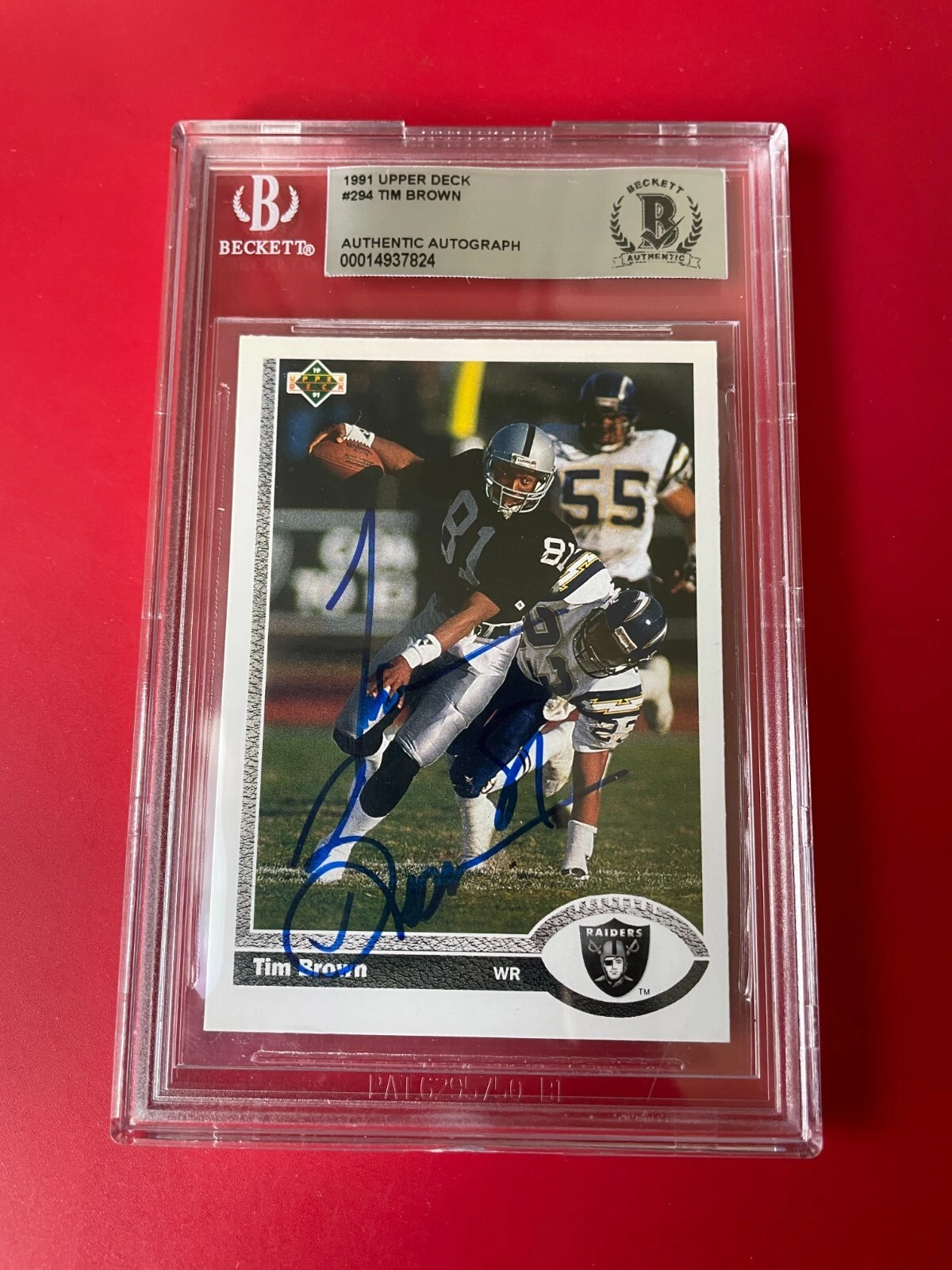 Tim Brown HOF Raiders 1991 Upper Deck NFL Card Signed Auto Beckett BAS
