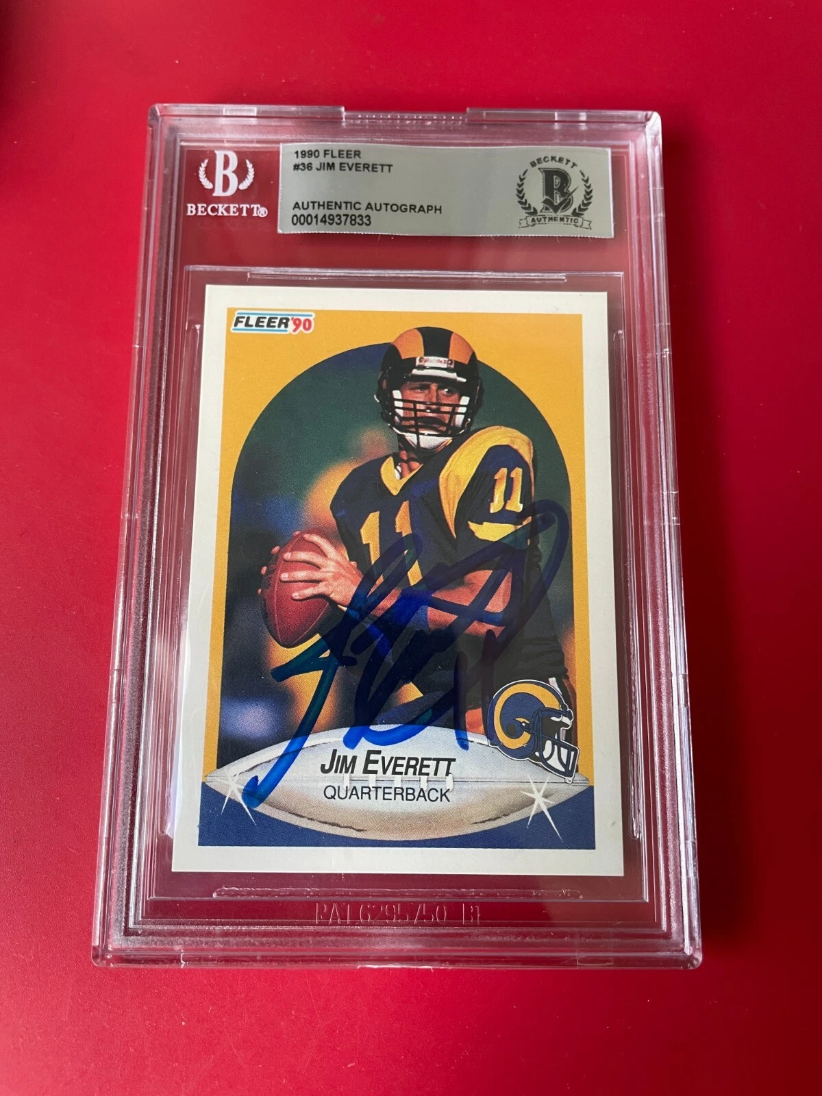 Jim Everett Rams NFL 1990 Fleer Card Signed Auto Beckett BAS
