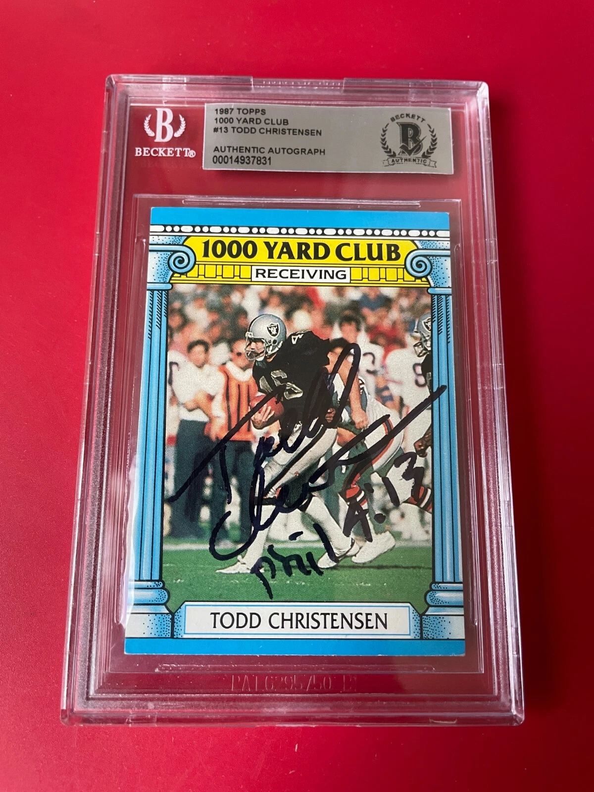Todd Christensen Raiders NFL 1987 Topps 1000 Yard Card Signed Auto Beckett BAS
