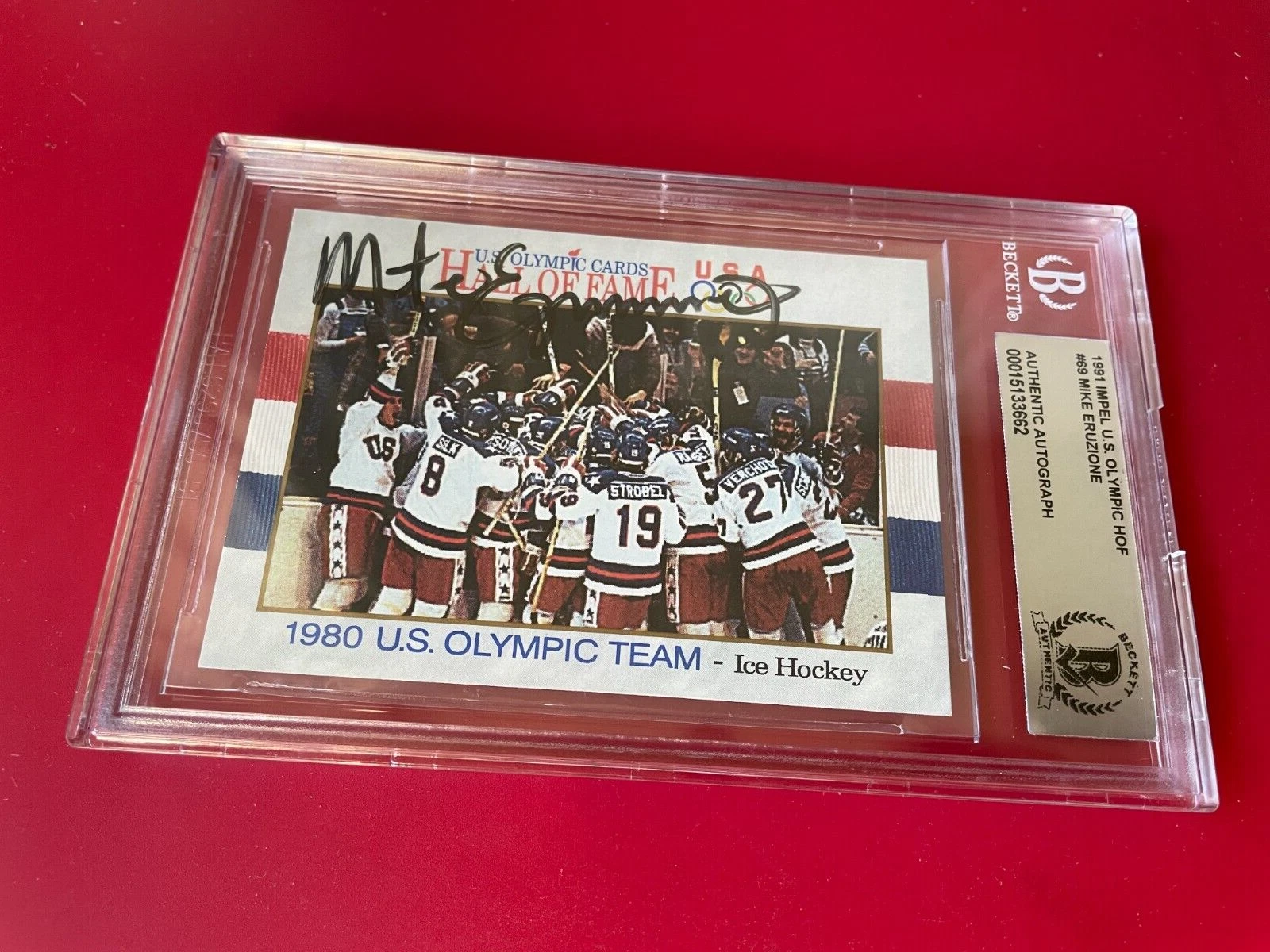 Mike Eruzione 1991 Impel Olympic Team Card Signed Auto Beckett BAS Slabbed
