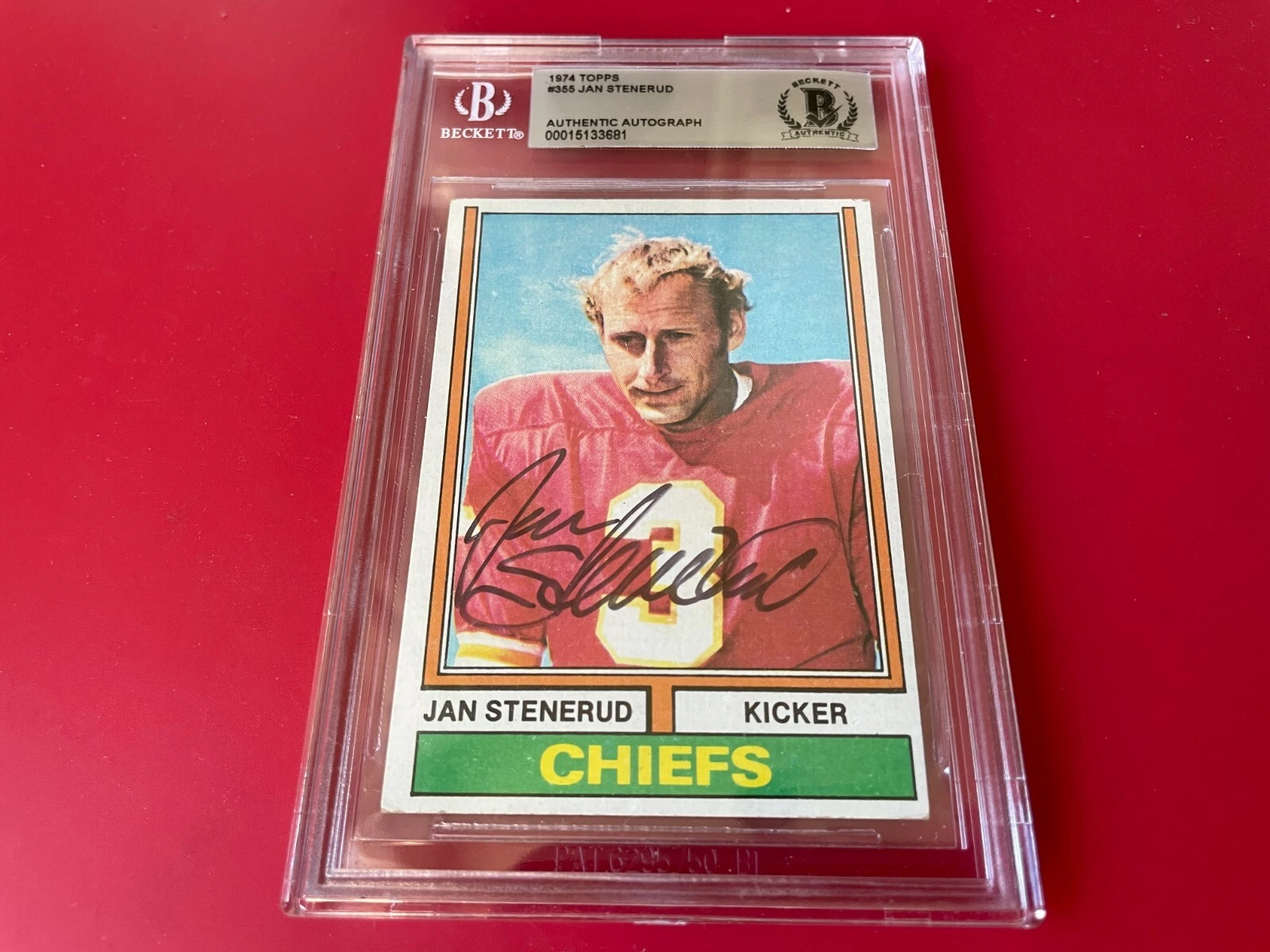 Jan Stenerud Chiefs 1974 Topps Card Signed Auto Beckett BAS Slabbed
