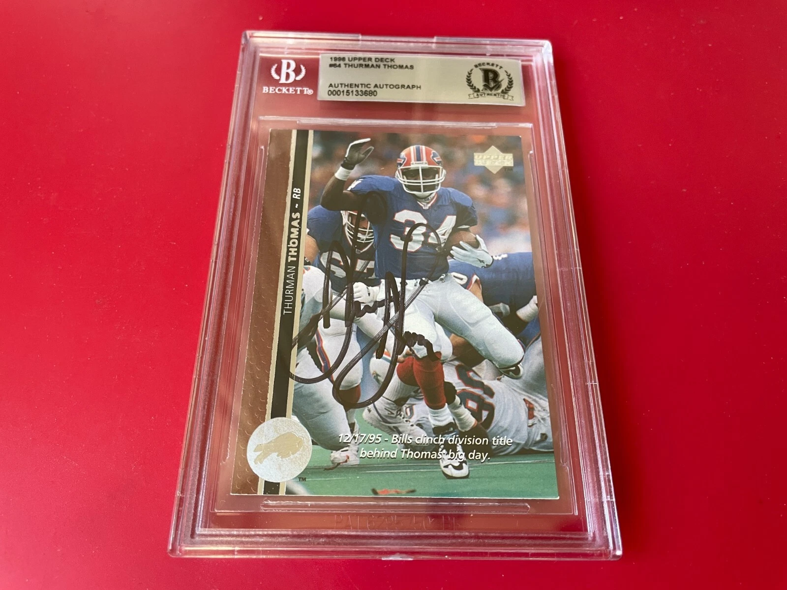 Thurman Thomas Bills 1996 Upper Deck Card Signed Auto Beckett BAS Slabbed
