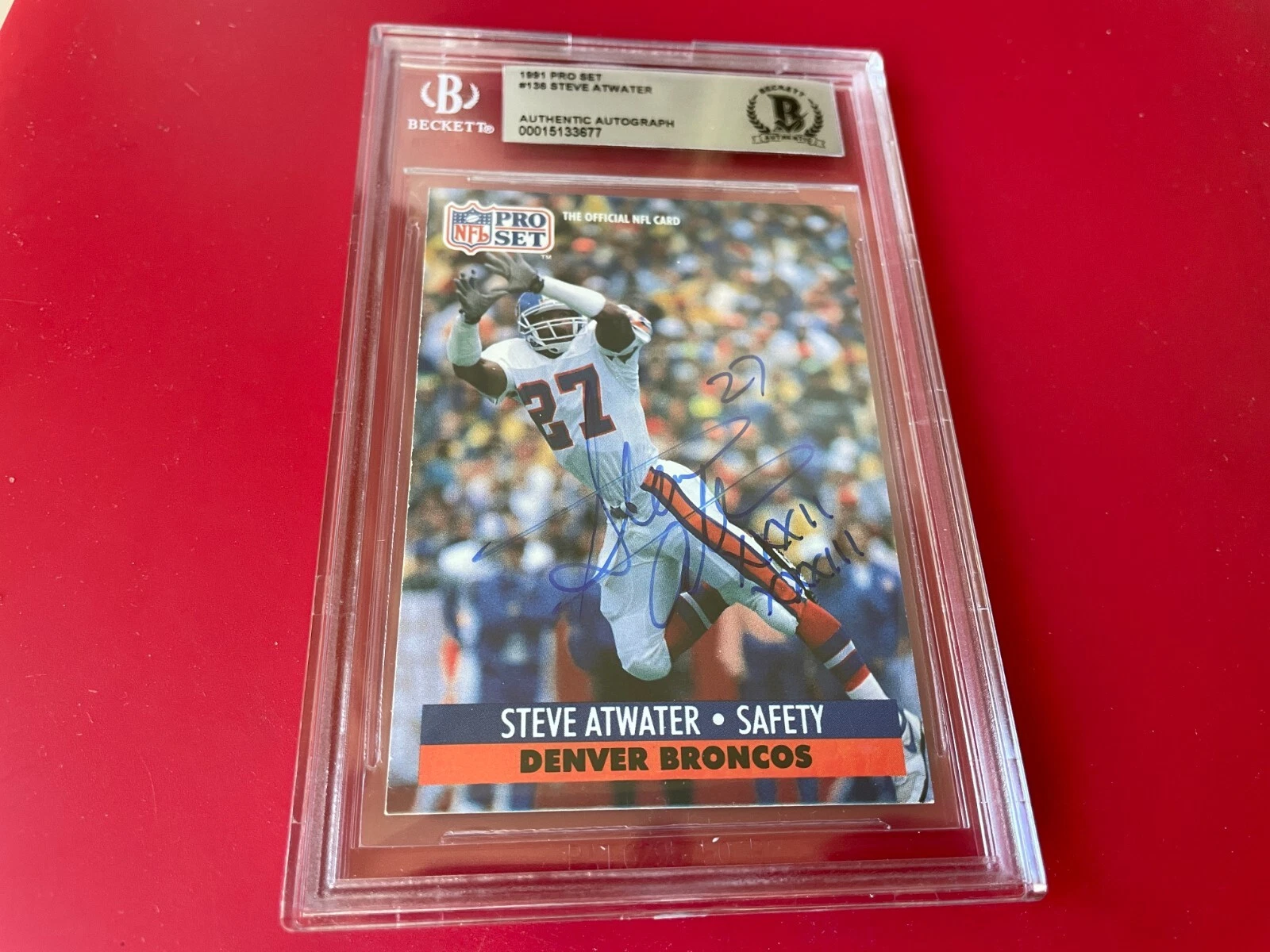 Steve Atwater HOF Broncos 1991 Pro Set NFL Card Signed Auto Beckett BAS
