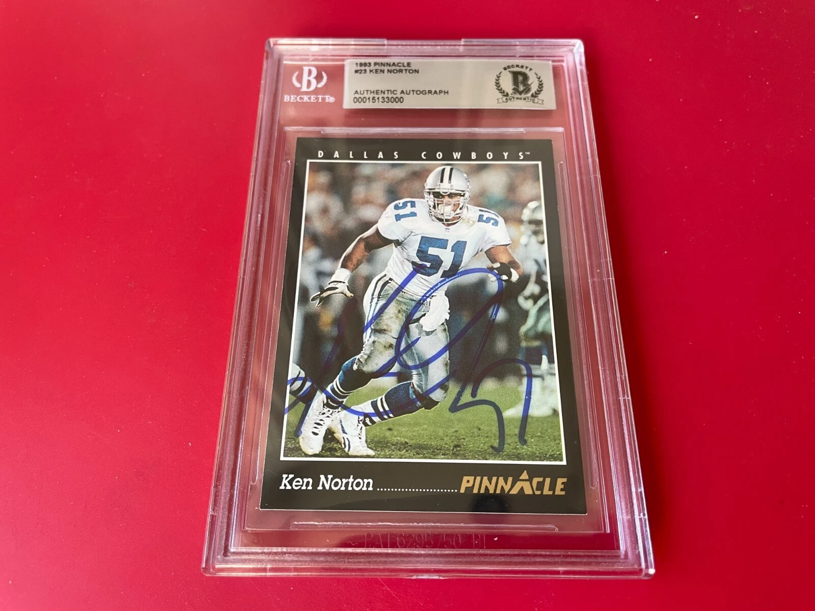 Ken Norton Cowboys 1993 Pinnacle Card Signed Auto Beckett BAS Slabbed
