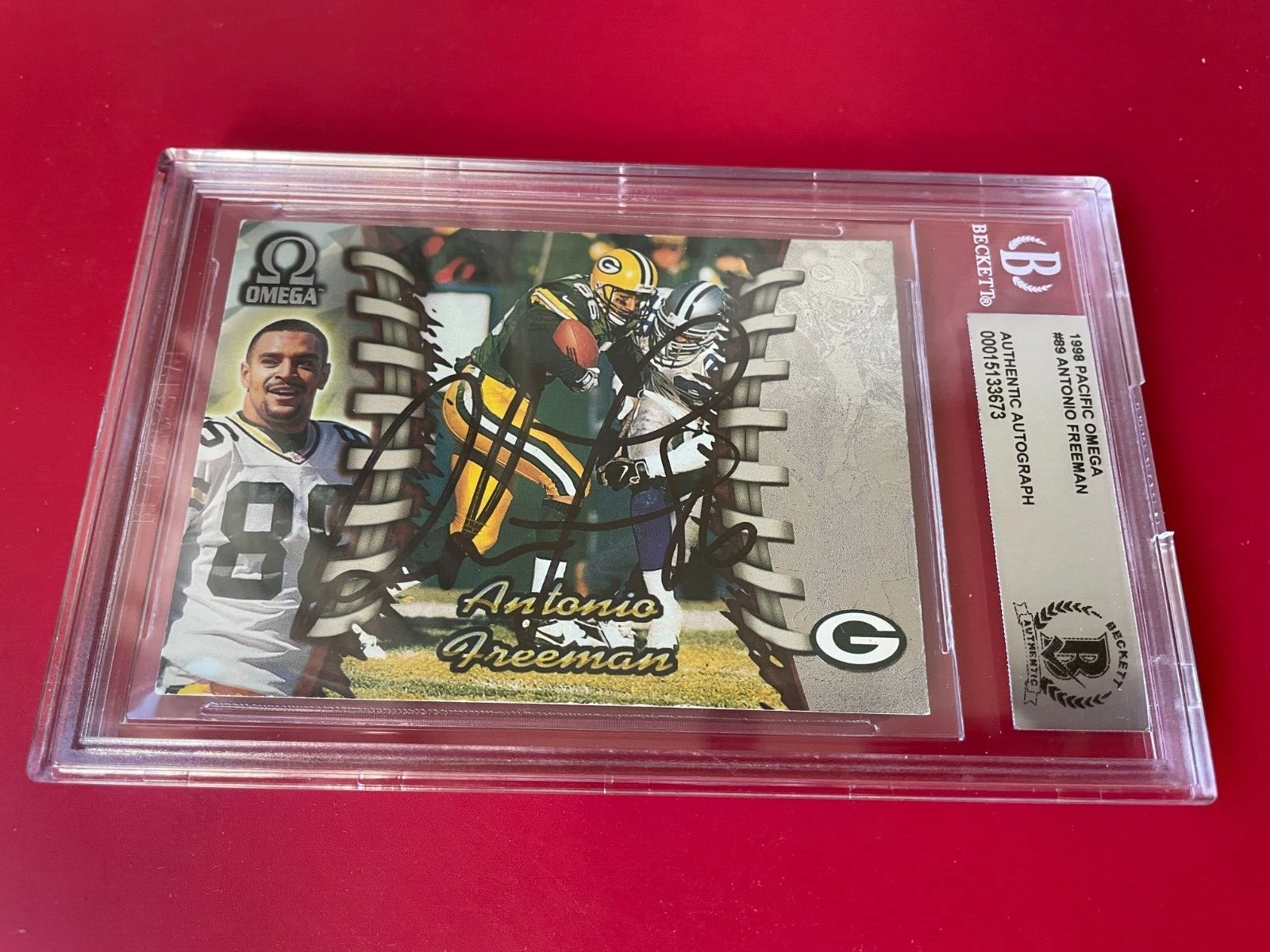 Antonio Freeman Packers 1998 Pacific Omega Card Signed Auto Beckett BAS Slabbed
