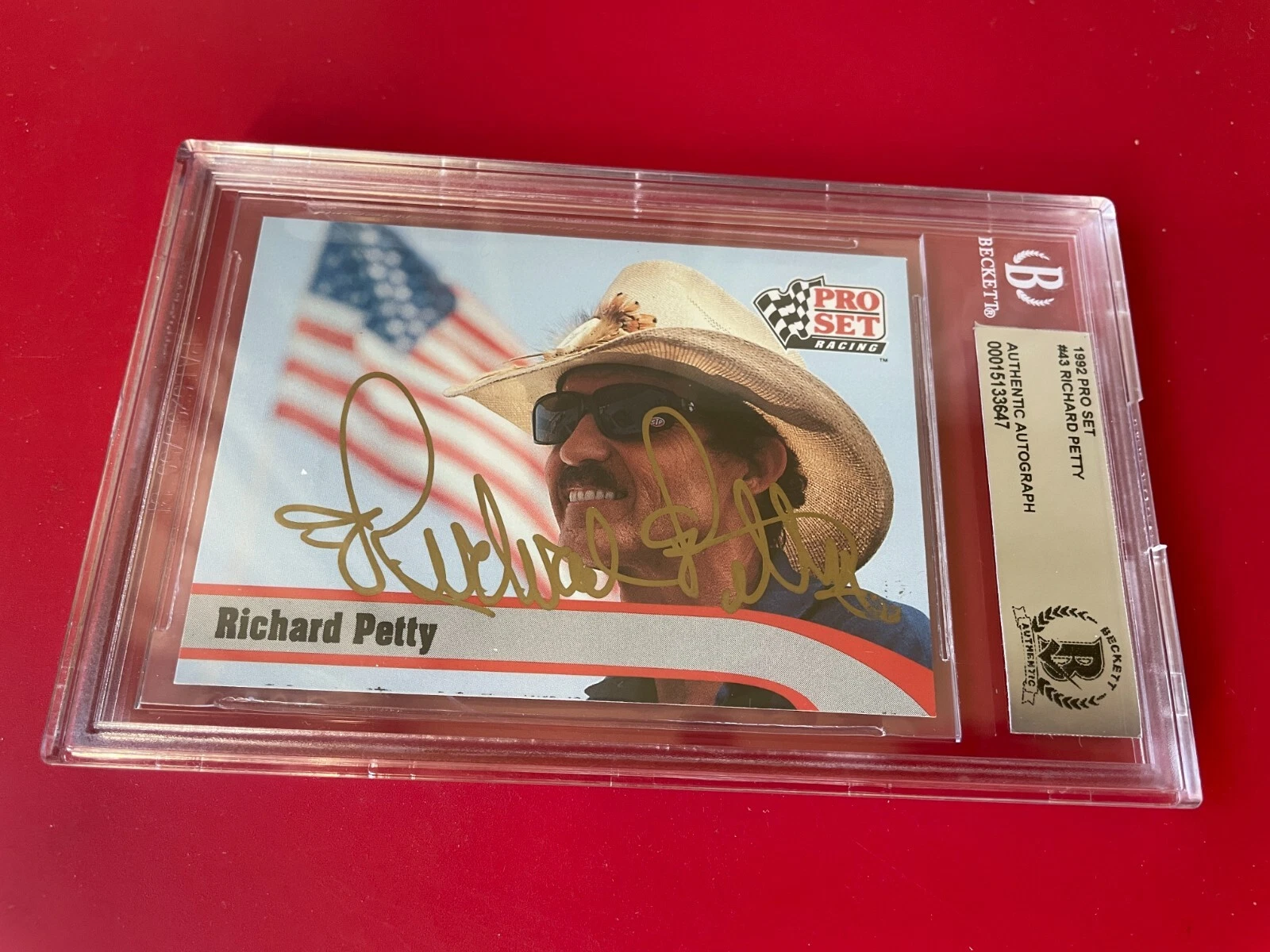 Richard Petty 1992 Pro Set Card NASCAR Signed Auto BAS Beckett ENCAPSULATED
