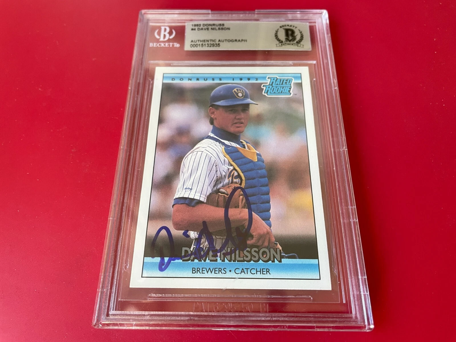 David Nilsson 1992 Donruss Rated Rookie Card Signed Auto Beckett BAS Slabbed
