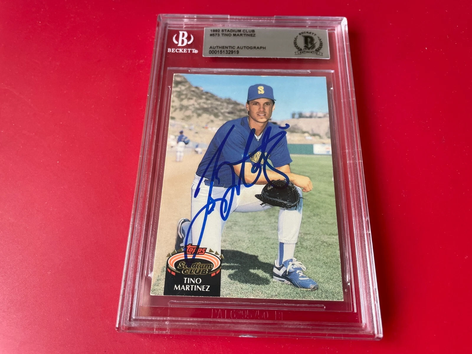Tino Martinez Mariners 1992 Stadium Club Card Signed Auto Beckett BAS
