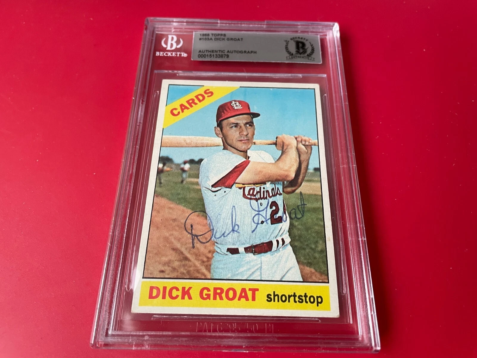 Dick Groat Cardinals 1966 Topps Card Signed Auto Beckett BAS
