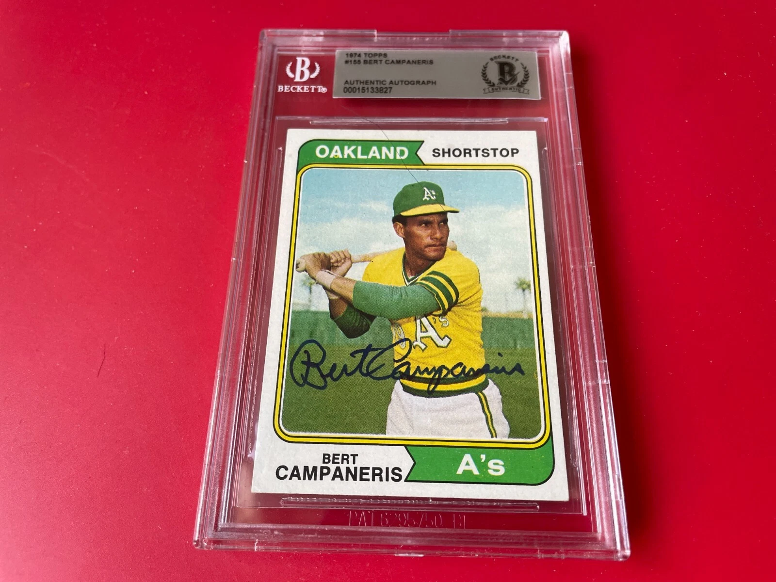 Bert Campaneris Oakland A's 1974 Topps Card Signed Auto Beckett BAS
