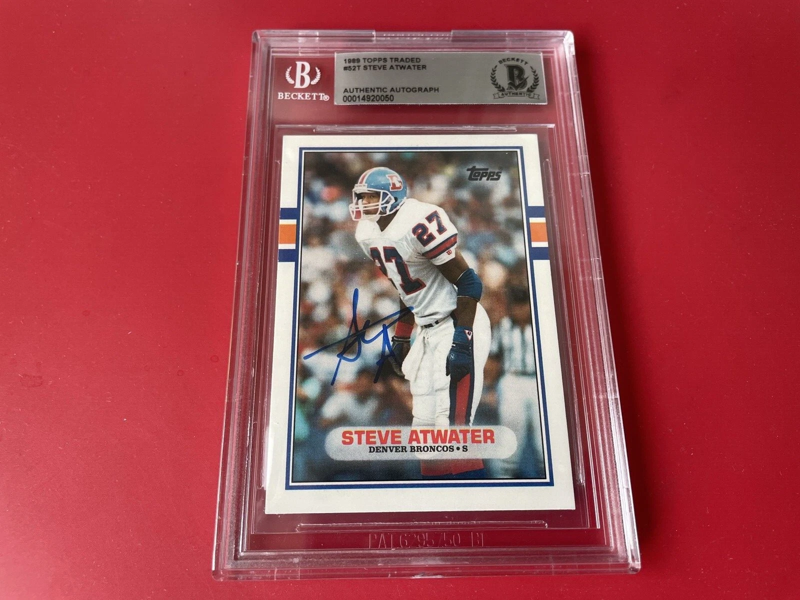 Steve Atwater Broncos HOF 1989 Topps Traded Rookie Card Signed Auto Beckett BAS
