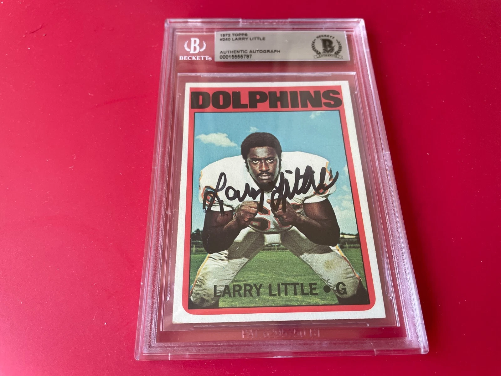 Larry Little HOF Dolphins 1972 Topps Rookie Card Signed Auto Beckett BAS Slabbed
