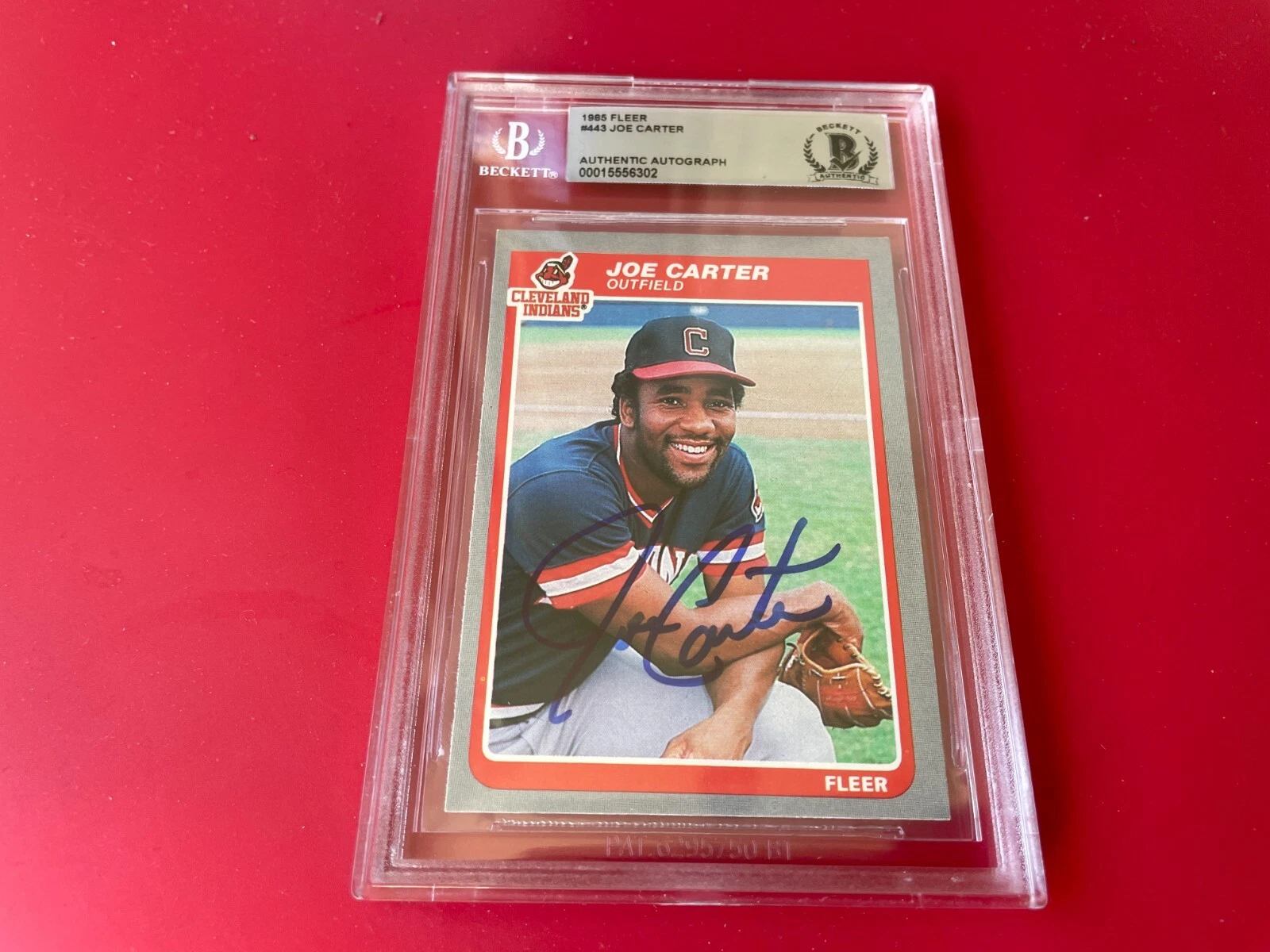 Joe Carter Indians 1985 Fleer Rookie Card Signed Auto Beckett BAS
