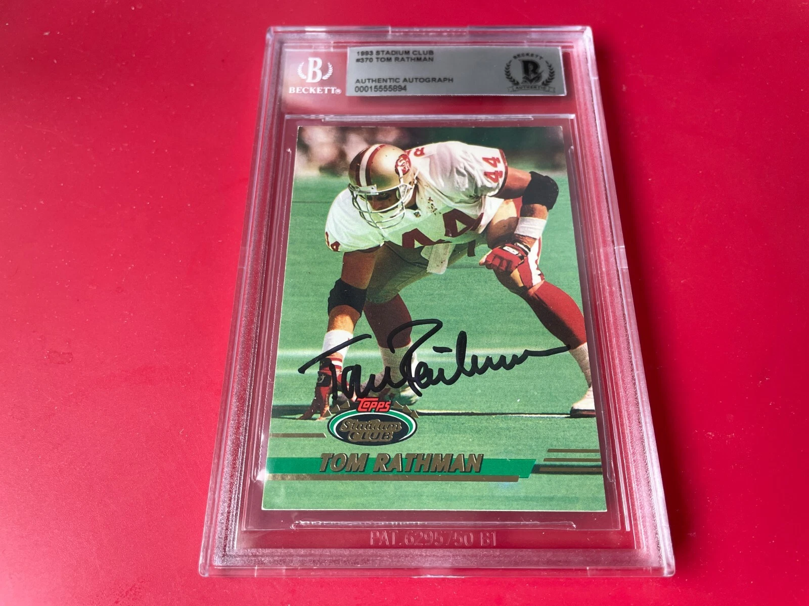Tom Rathman 49ers 1993 Stadium Club Card Signed Auto Beckett BAS Slabbed
