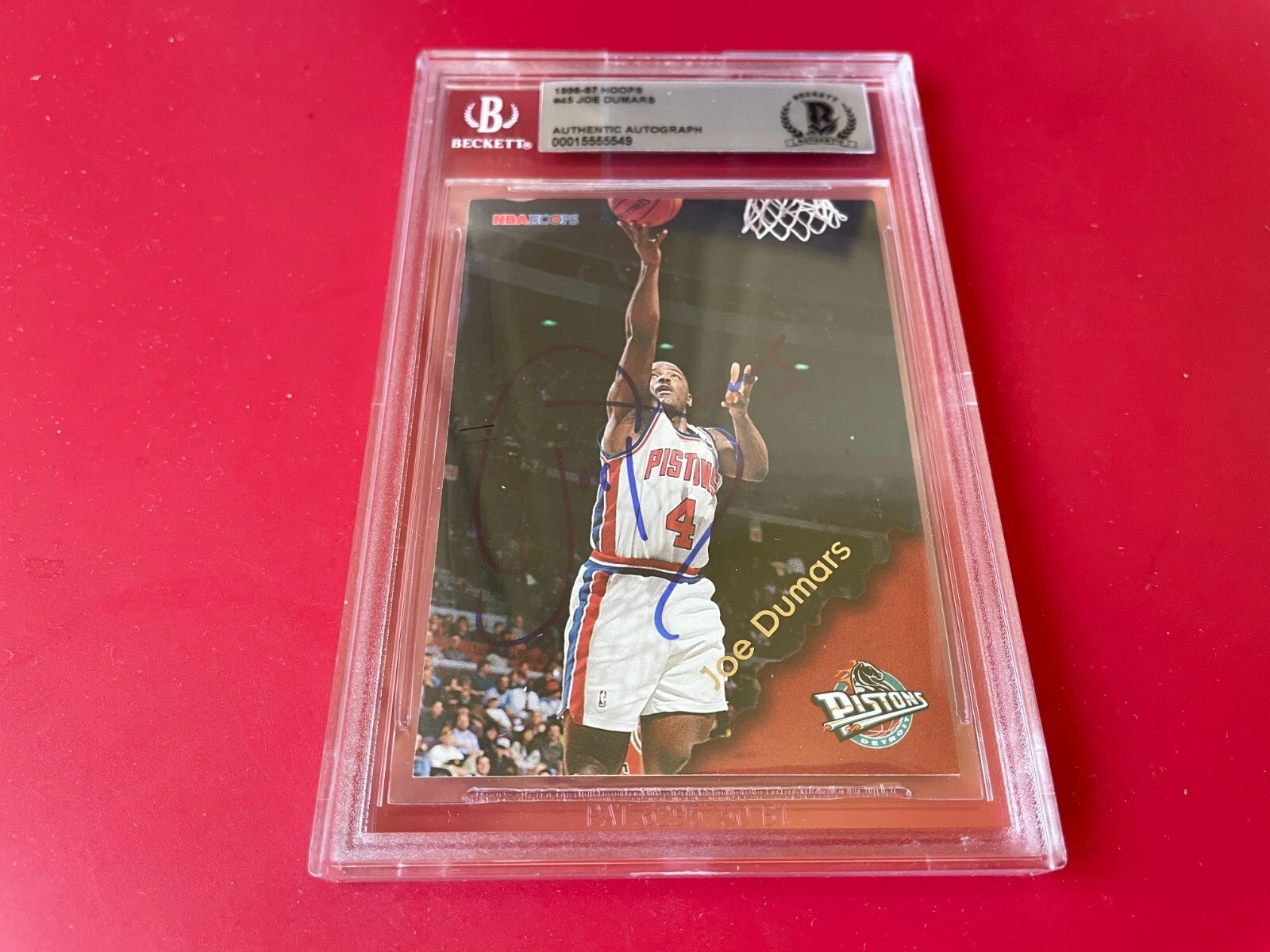 Joe Dumars Pistons 1996-97 NBA Hoops Card Signed Auto BAS Slabbed
