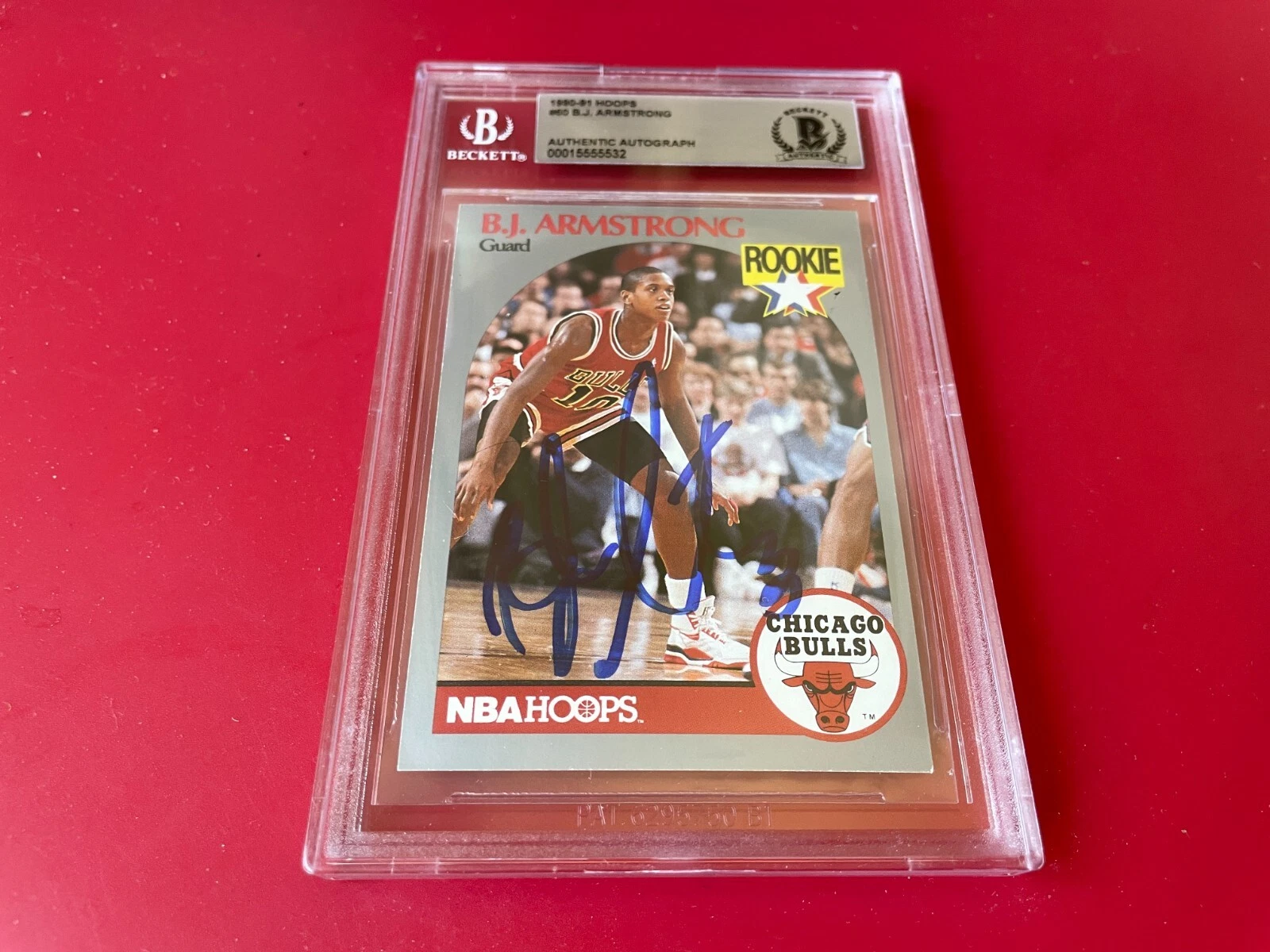 B.J. Armstrong Bulls 1990-91 Hoops Rookie Card Signed Auto BAS Slabbed

