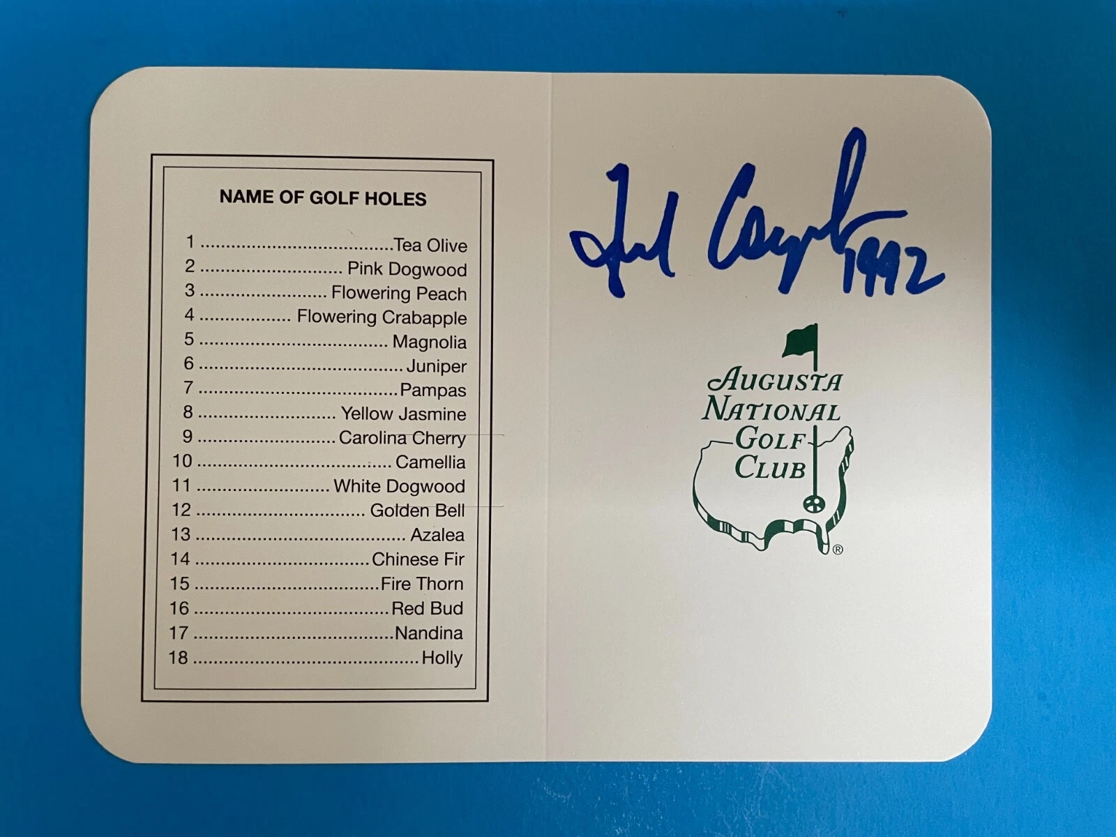 Fred Couples Masters Champions Golf Score Card Beckett BAS Authenticated

