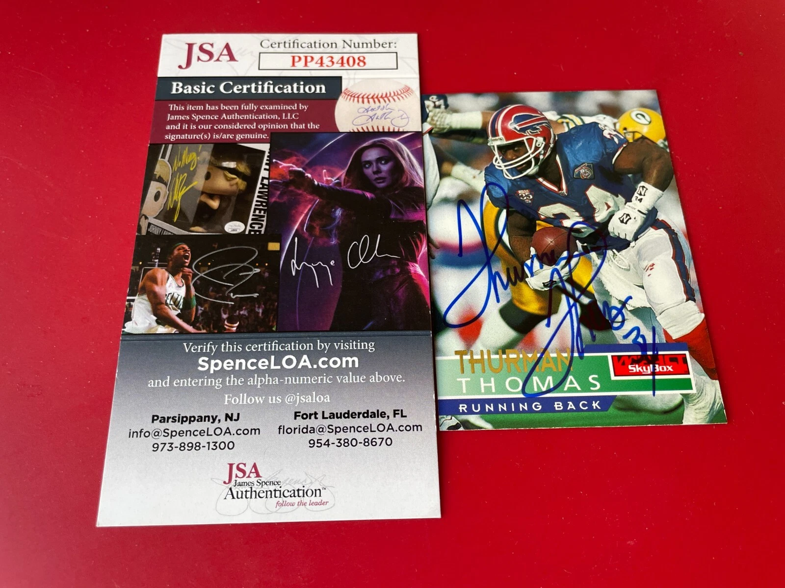 THURMAN THOMAS BILLS HOF 1995 SKYBOX IMPACT CARD SIGNED AUTO JSA COA COLLECTIBLE MEMORABILIA