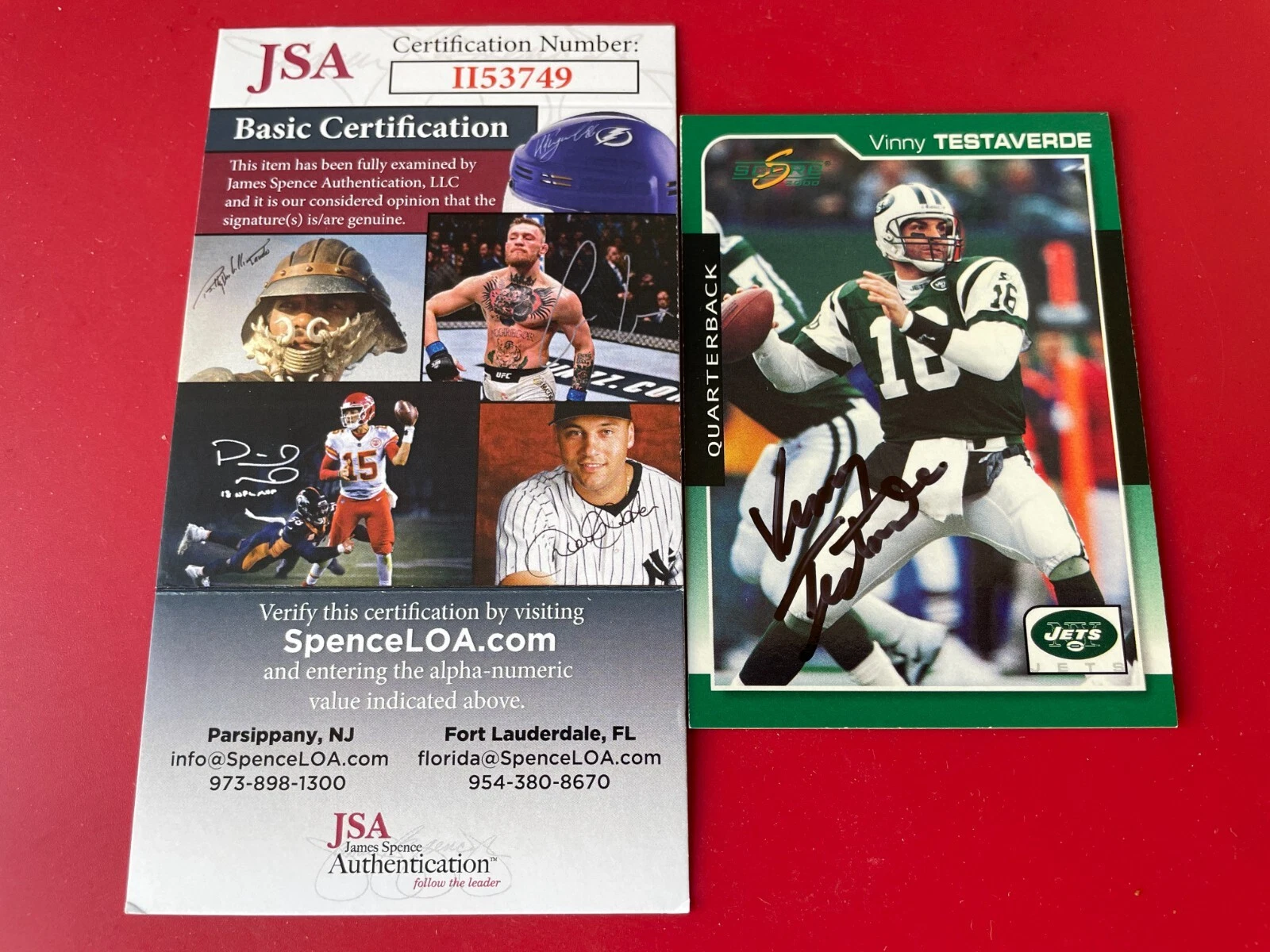 VINNY TESTAVERDE JETS 2000 SCORE CARD SIGNED AUTO JSA COA COLLECTIBLE MEMORABILIA