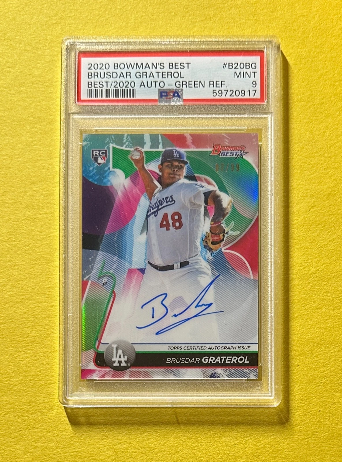 2020 BOWMAN'S BEST BRUSDAR GRATEROL GREEN ROOKIE AUTO /99 #B20BG PSA MINT 9
