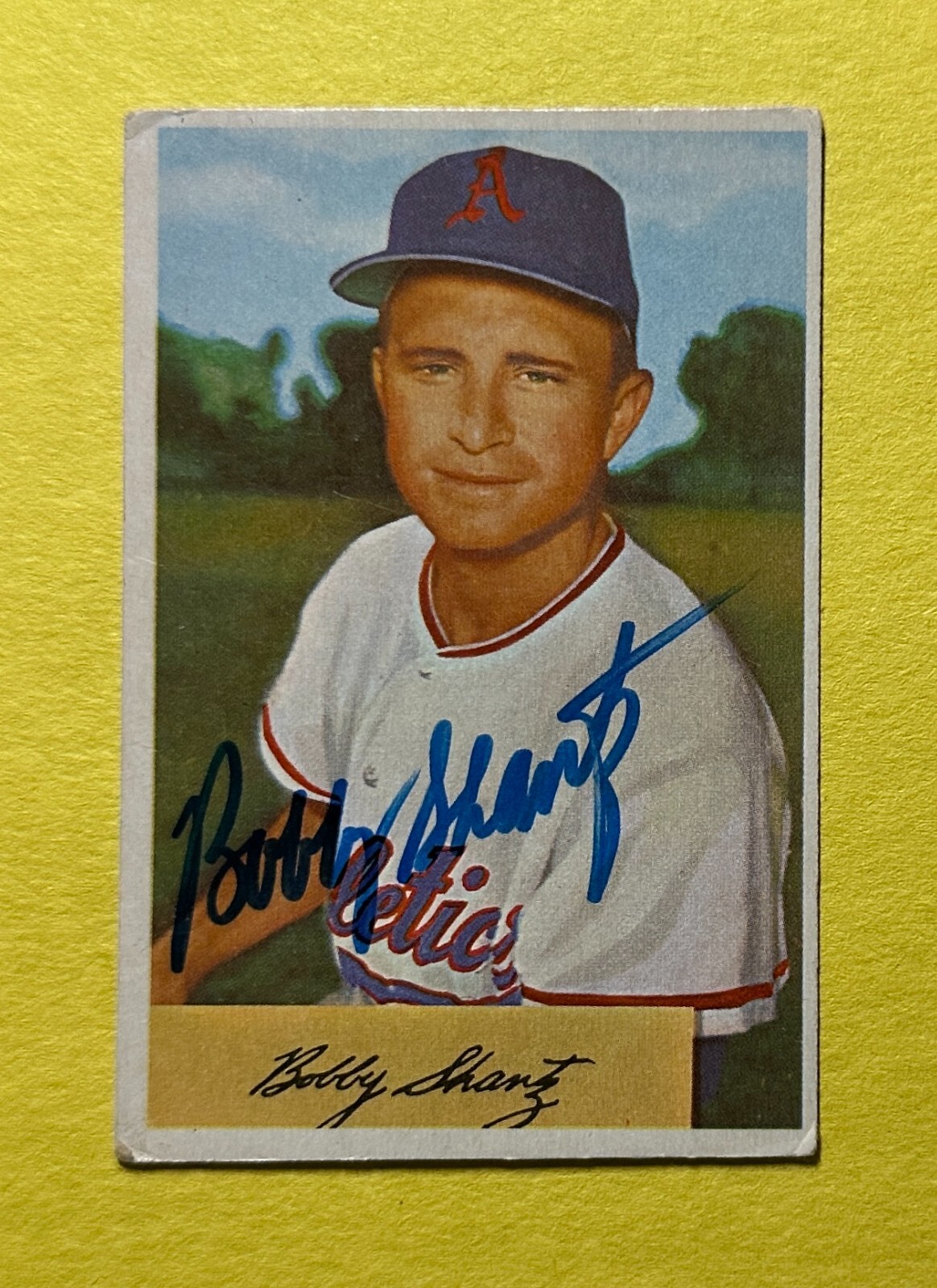 1954 BOWMAN BOBBY SHANTZ AUTHENTIC AUTO COA ATHLETICS #19 COLLECTIBLE MEMORABILIA