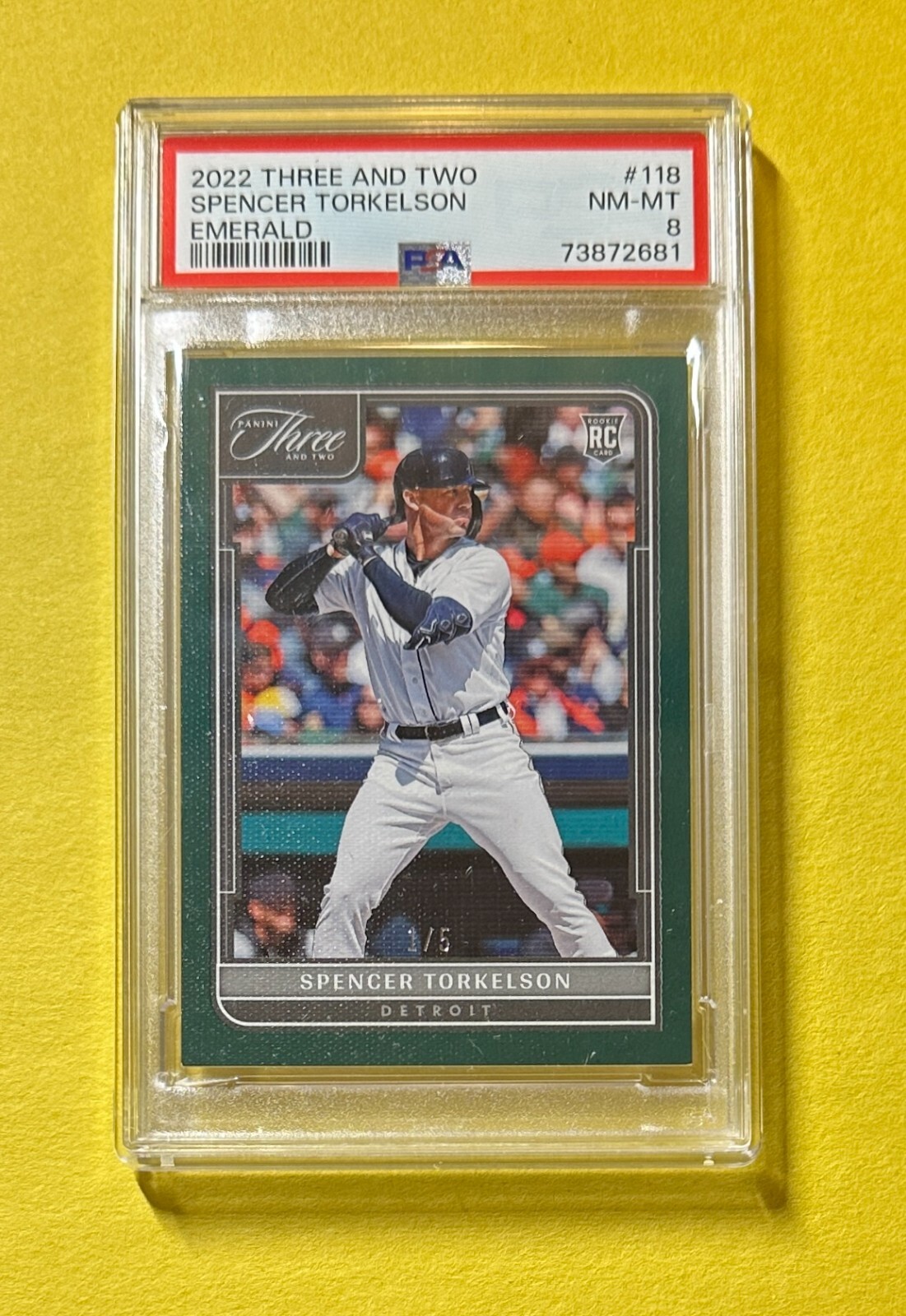 2022 PANINI THREE AND TWO SPENCER TORKELSON EMERALD SSP /5 #118 PSA NM-MT 8
