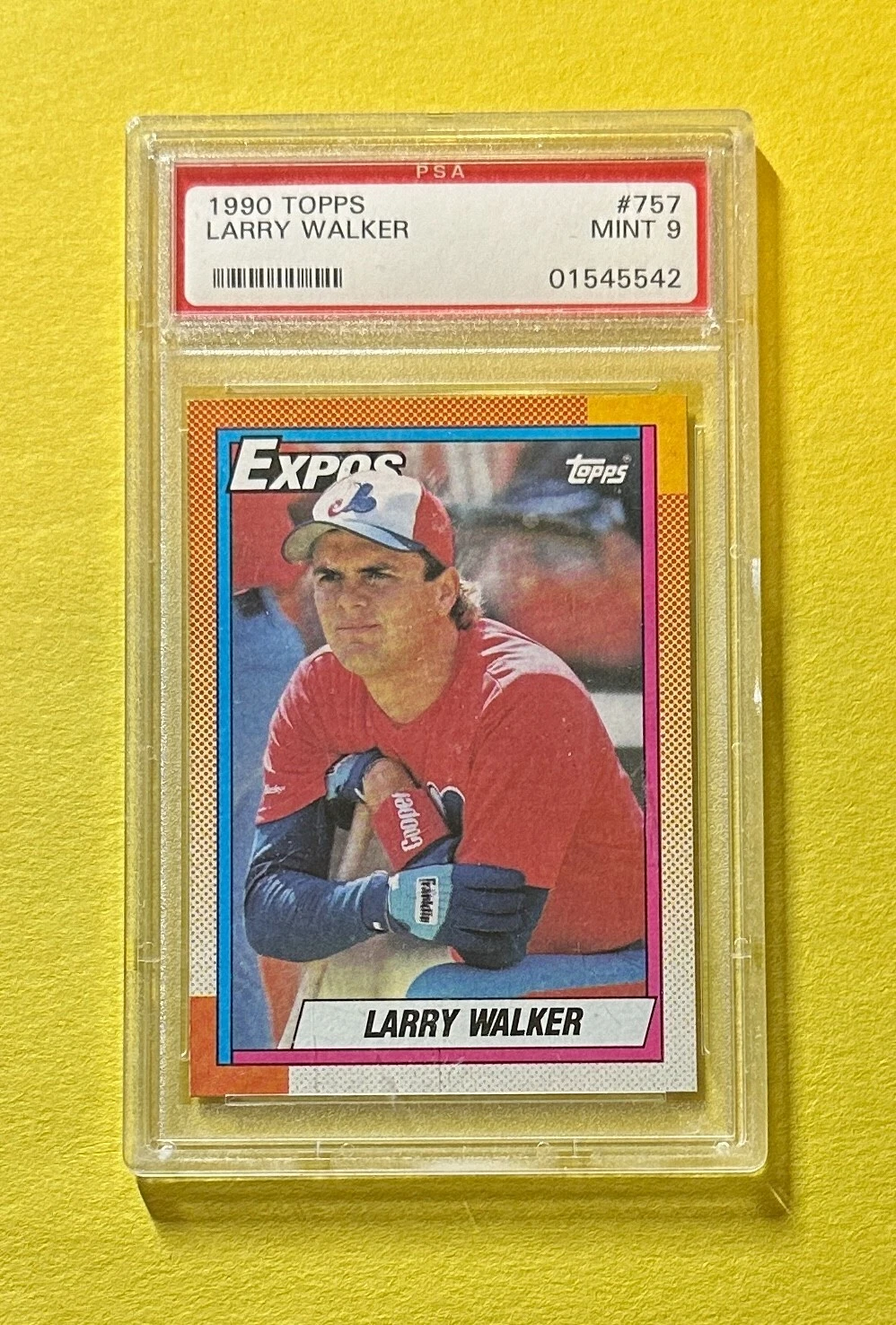 1990 TOPPS LARRY WALKER #757 PSA MINT 9 EXPOS HOF
