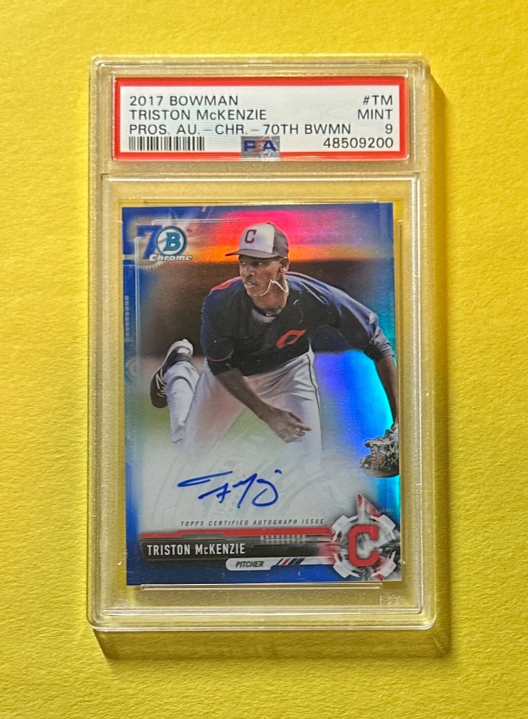 2017 BOWMAN CHROME TRISTON MCKENZIE 70TH BLUE AUTO #TM PSA MINT 9 GUARDIANS
