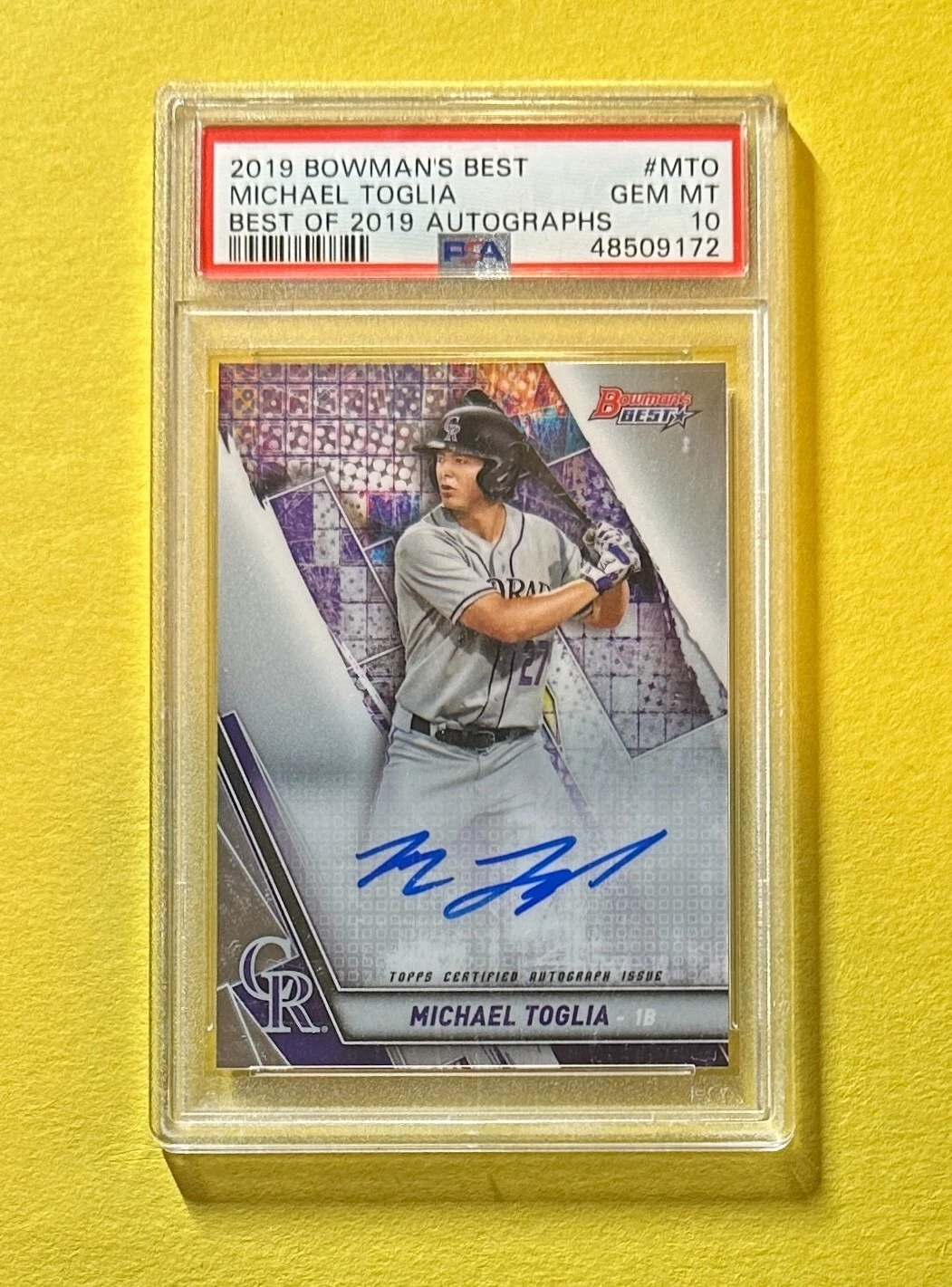 2019 BOWMAN'S BEST MICHAEL TOGLIA BEST OF 19 AUTO #MTO PSA GEM MT 10 ROCKIES
