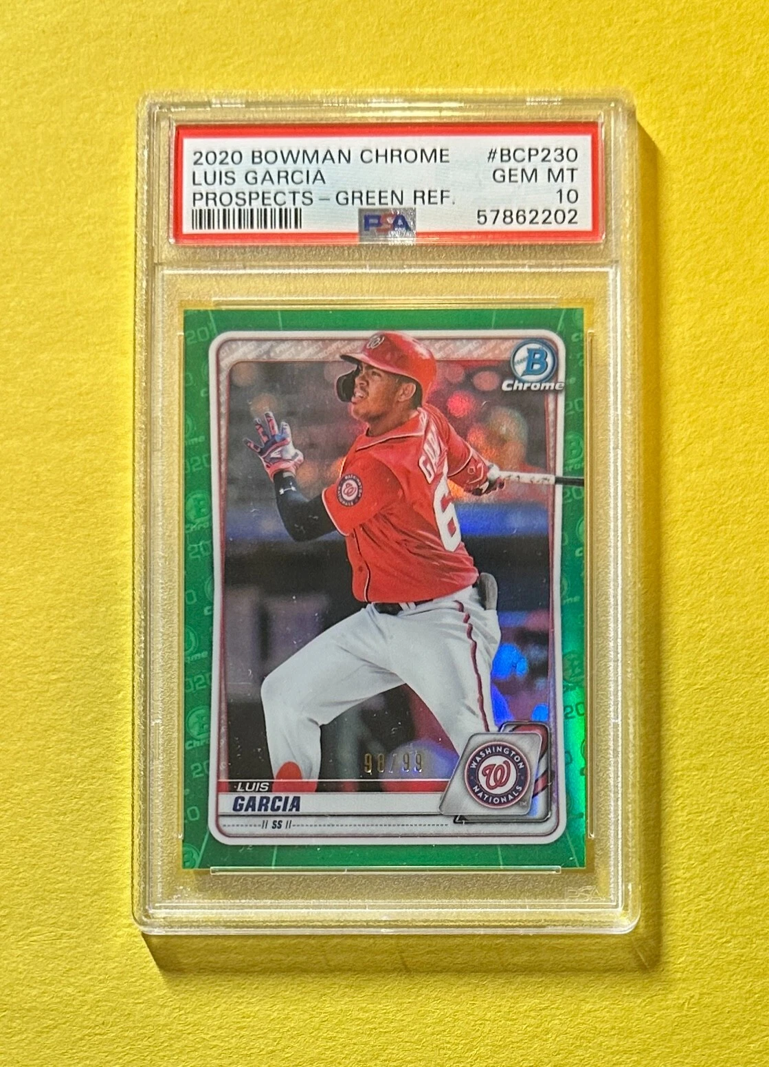2020 BOWMAN CHROME LUIS GARCIA GREEN REFRACTOR #BCP230 PSA GEM MT 10 NATIONALS

