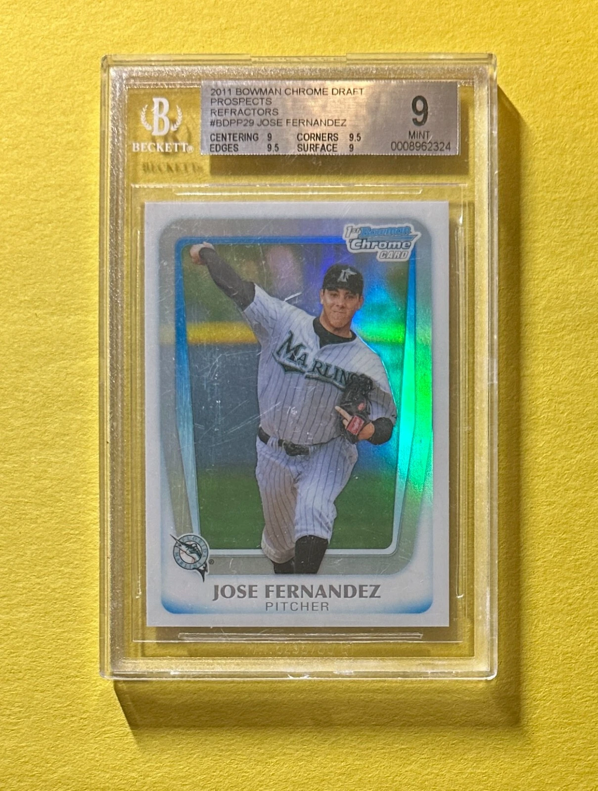 2011 BOWMAN DRAFT JOSE FERNANDEZ REFRACTOR #BDPP29 BGS MINT 9 MARLINS
