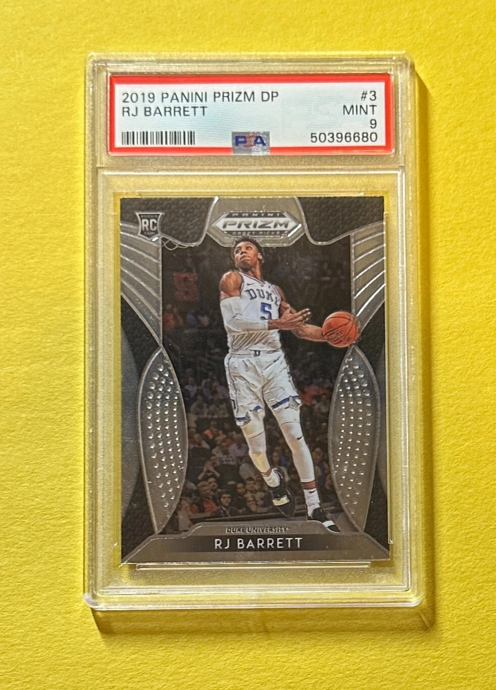 2019 PANINI PRIZM DRAFT PICKS RJ BARRETT ROOKIE BASE #3 KNICKS DUKE MINT PSA 9
