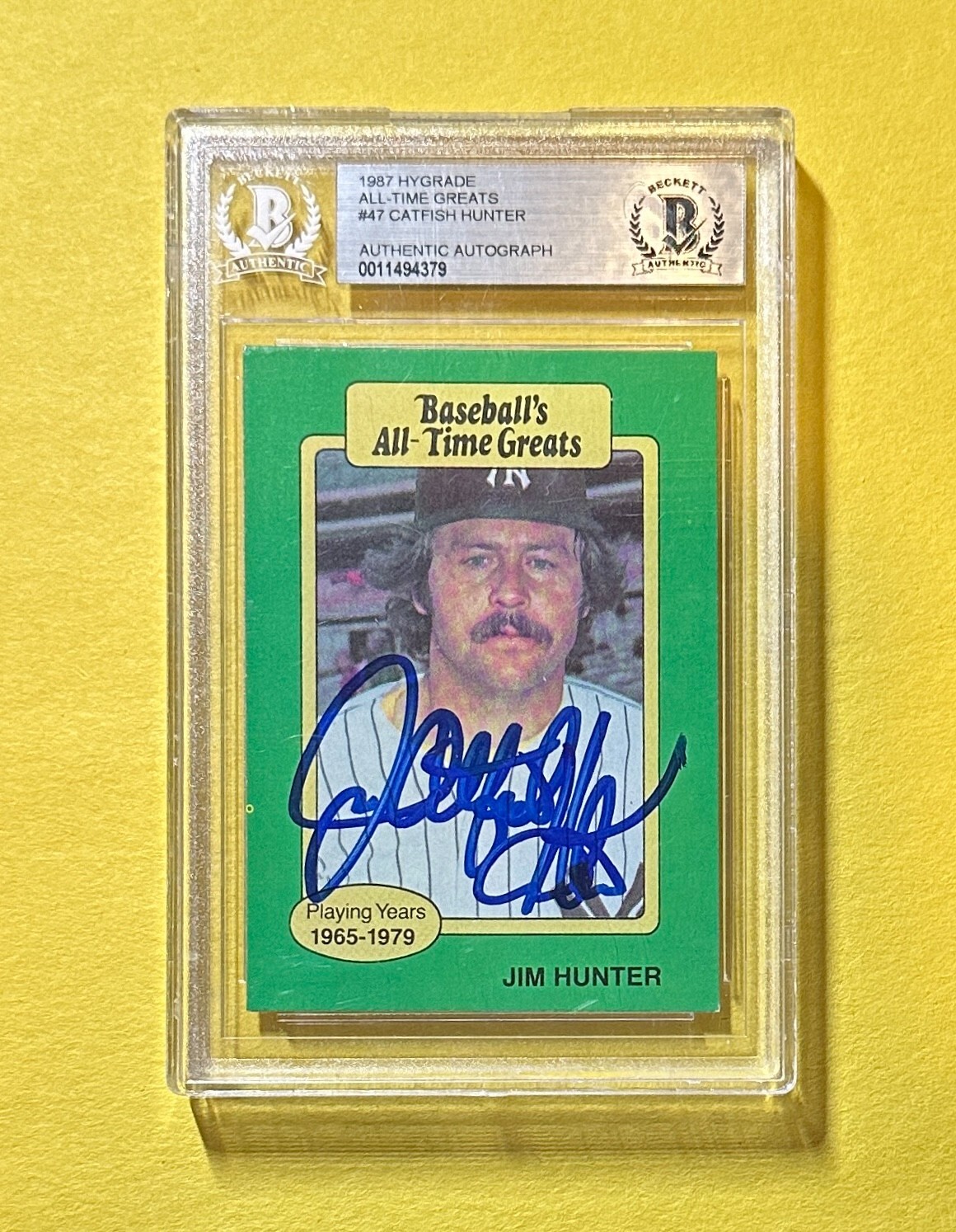 1987 HYGRADE CATFISH HUNTER ALL-TIME GREATS #47 BECKETT AUTHENTIC AUTO HOF

