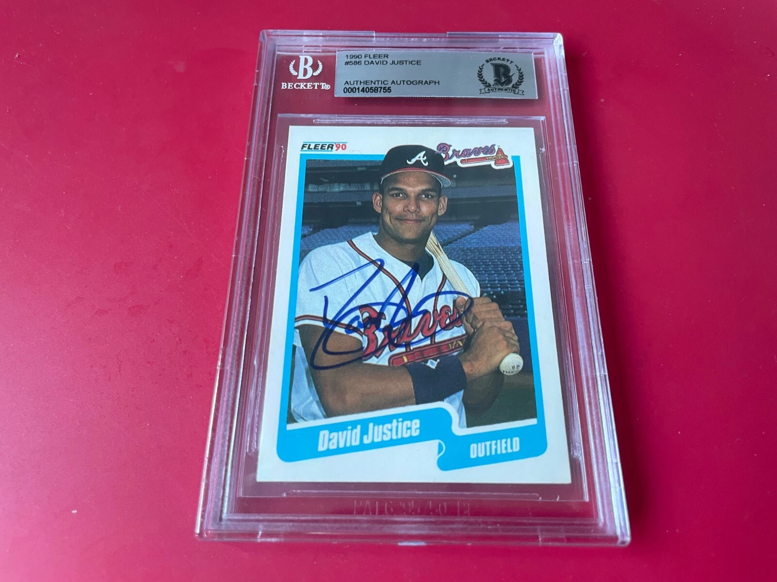 Dave Justice Braves MLB 1990 Fleer Card Signed Auto Beckett BAS COA

