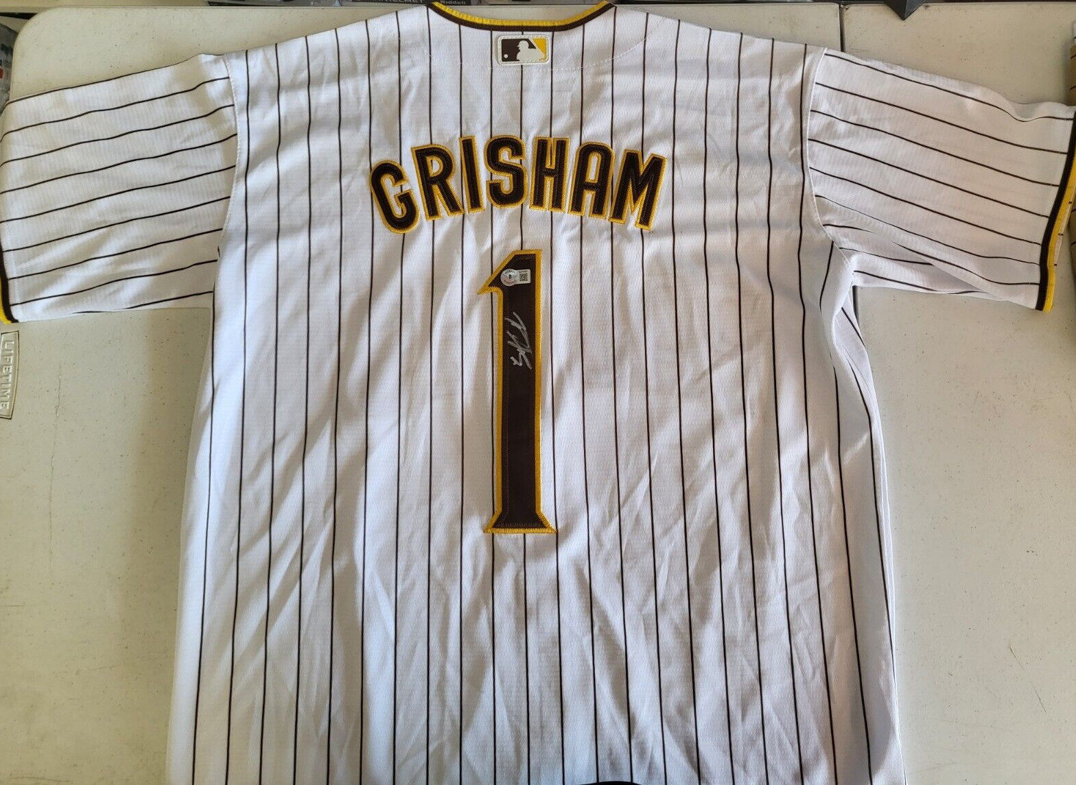 TRENT GRISHAM SAN DIEGO PADRES SIGNED AUTOGRAPH JERSEY SZ XL BECKETT STICKER
