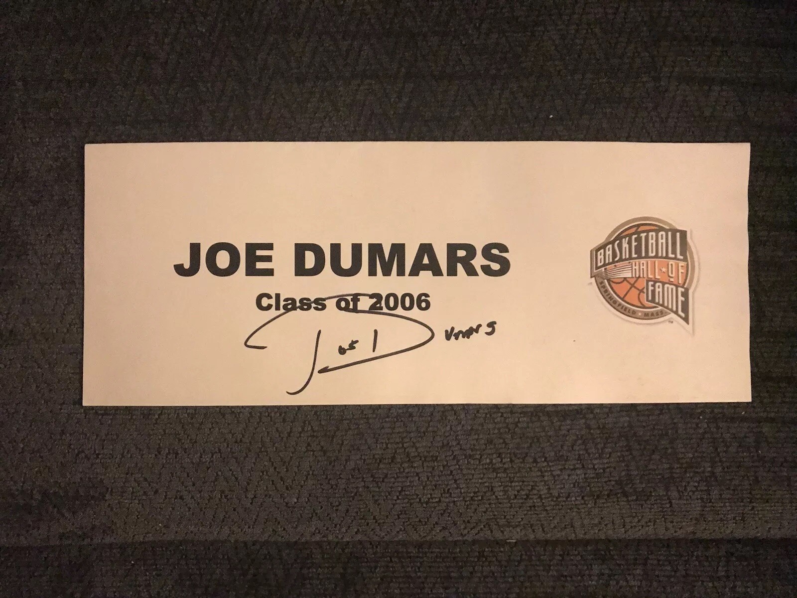 Joe Dumars Signed Nameplate From Hall Of Fame Announcement 2006 Indy Final 4

