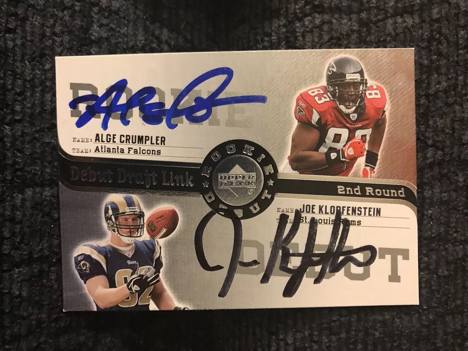 Joe Klopfenstein & Alge Crumpler Signed Trading Card Autographed
