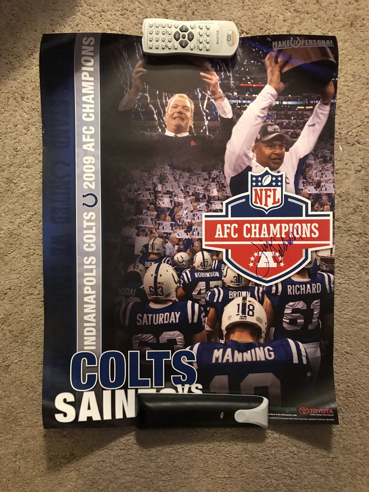Jim Caldwell Signed Indianapolis Colts Poster 2009 AFC Champions
