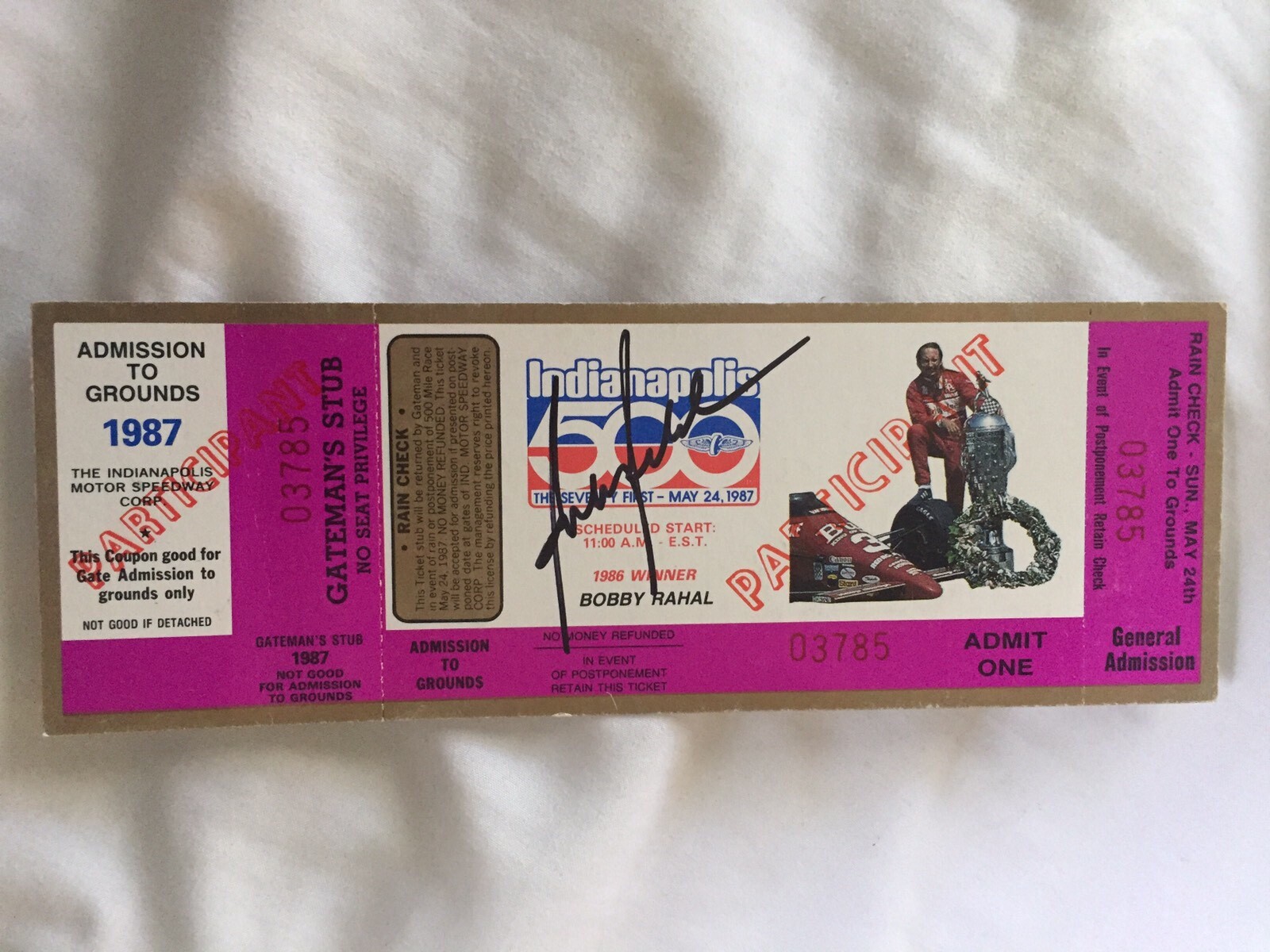Bobby Rahal (1986 Win) Signed Indianapolis Indy 500 Ticket 1987 Race Full Press

