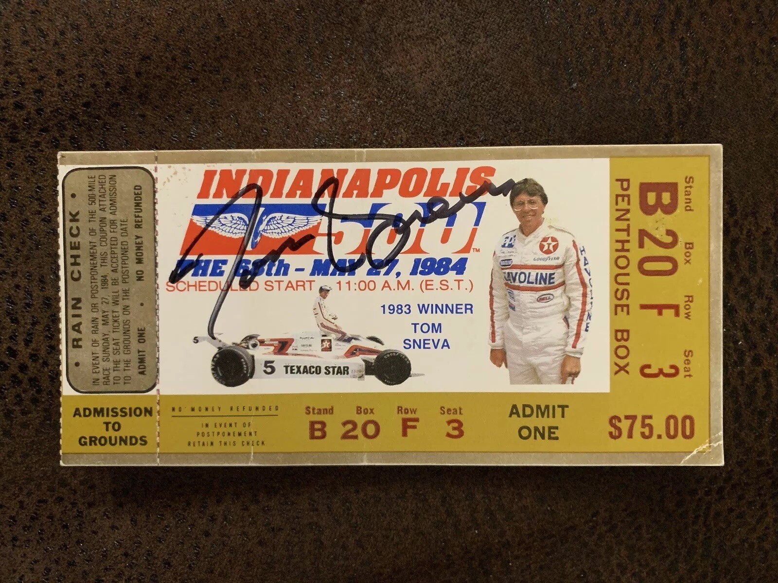 Tom Sneva (1983 Winner) Signed Indianapolis Indy 500 Ticket 1984 Autographed
