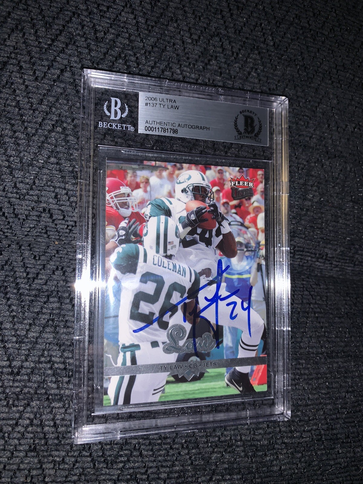 Ty Law Fleer Ultra 2006 #137 BAS Beckett Authenticated Card Autograph Signed
