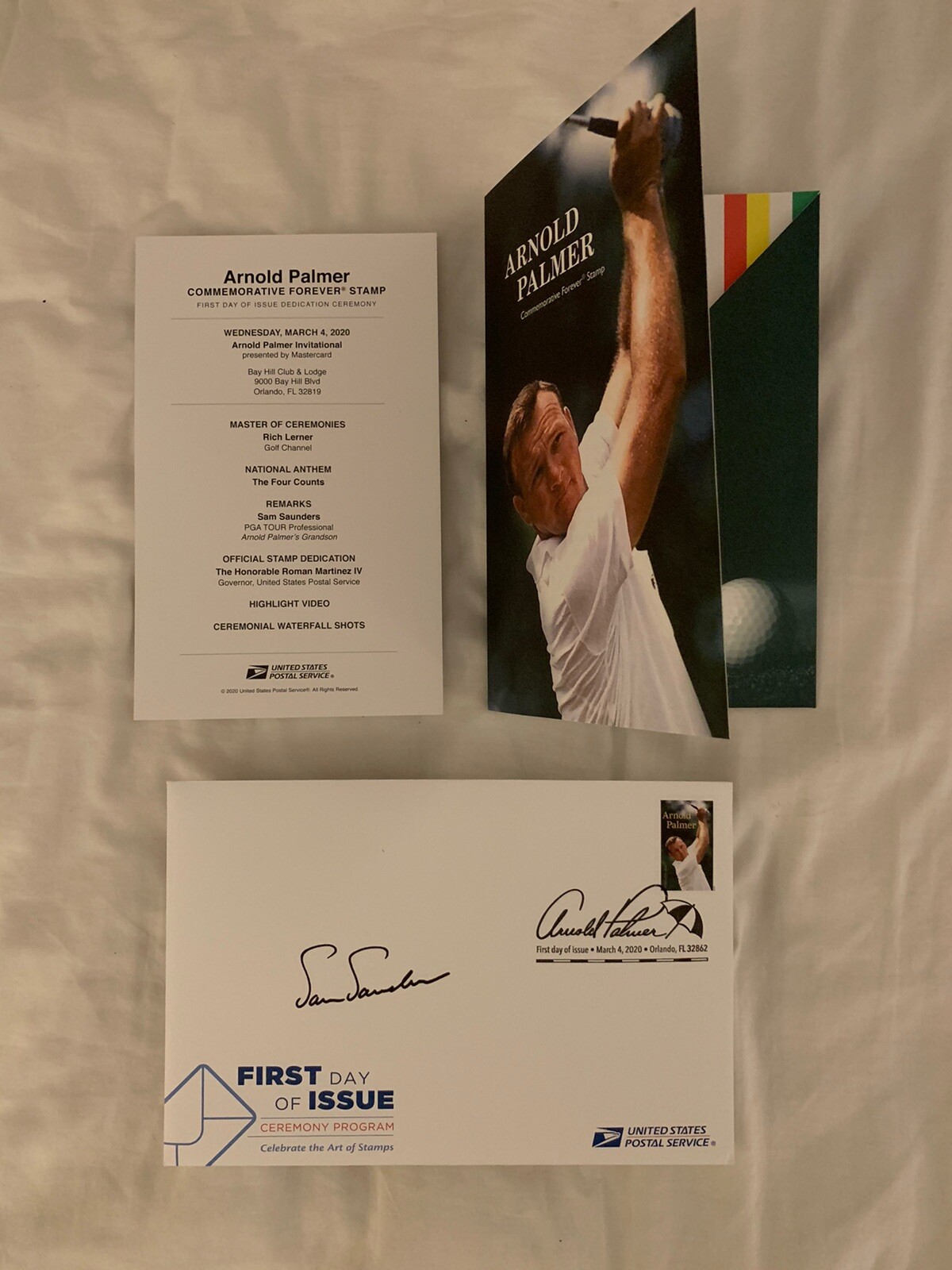 March 4 2020 Arnold Palmer Envelope Stamped First Day Issue Signed Sam Saunders
